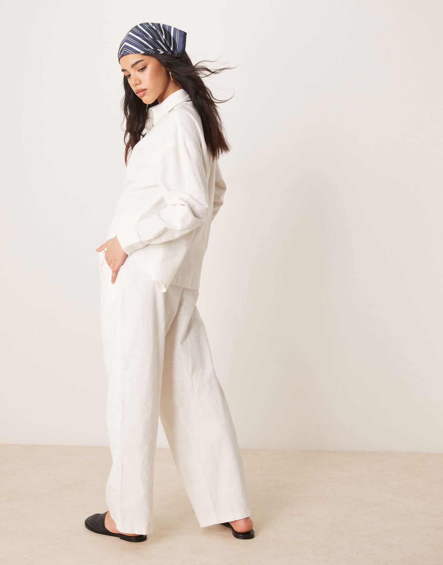ASOS DESIGN linen look pull on trousers co-ord in off white