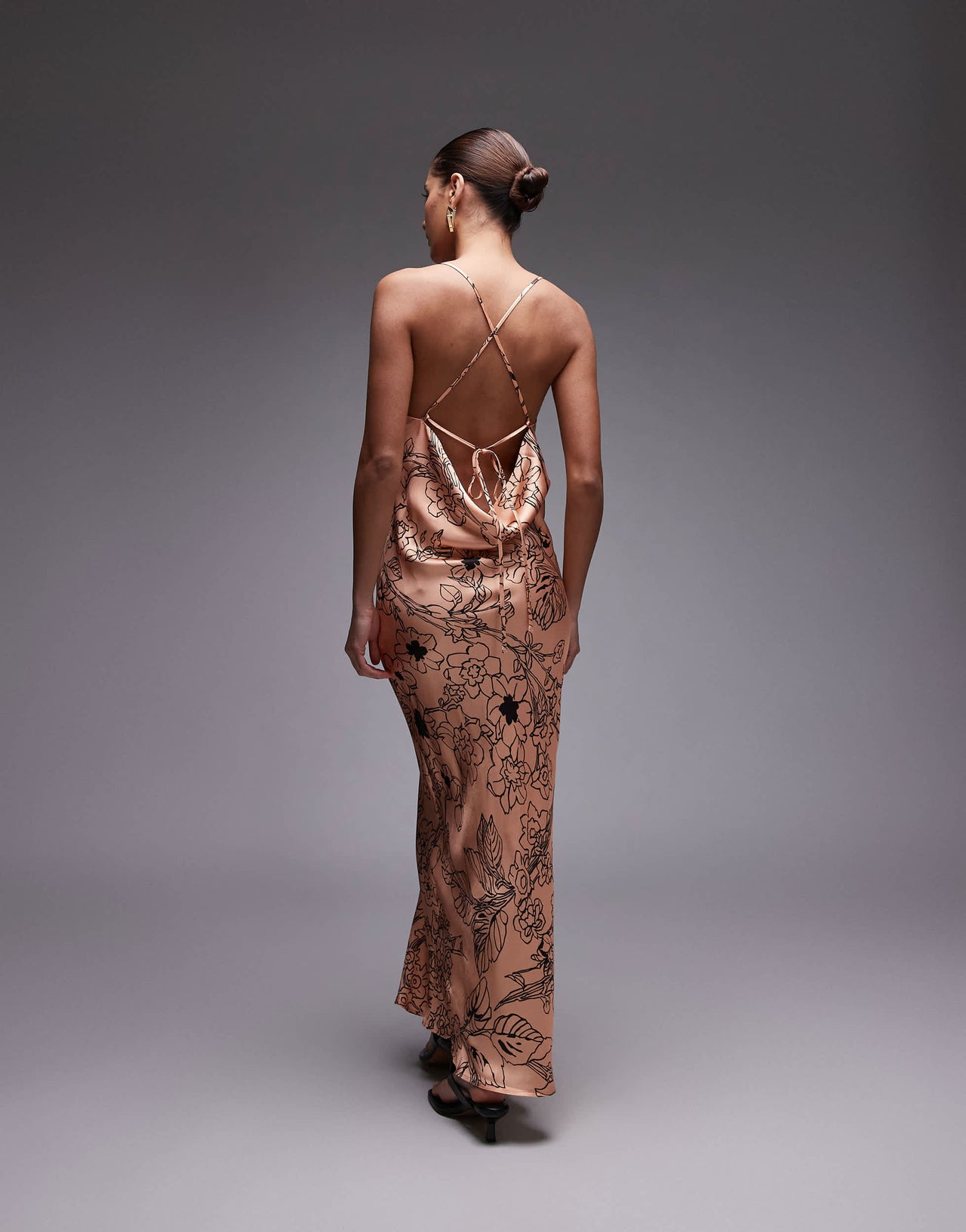 Topshop cowl maxi slip dress in winding black floral