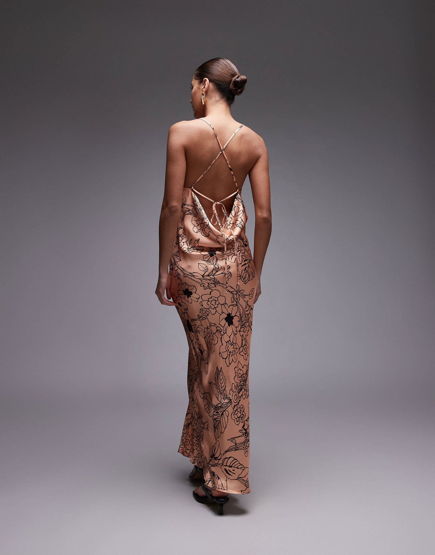 Topshop cowl maxi slip dress in winding black floral