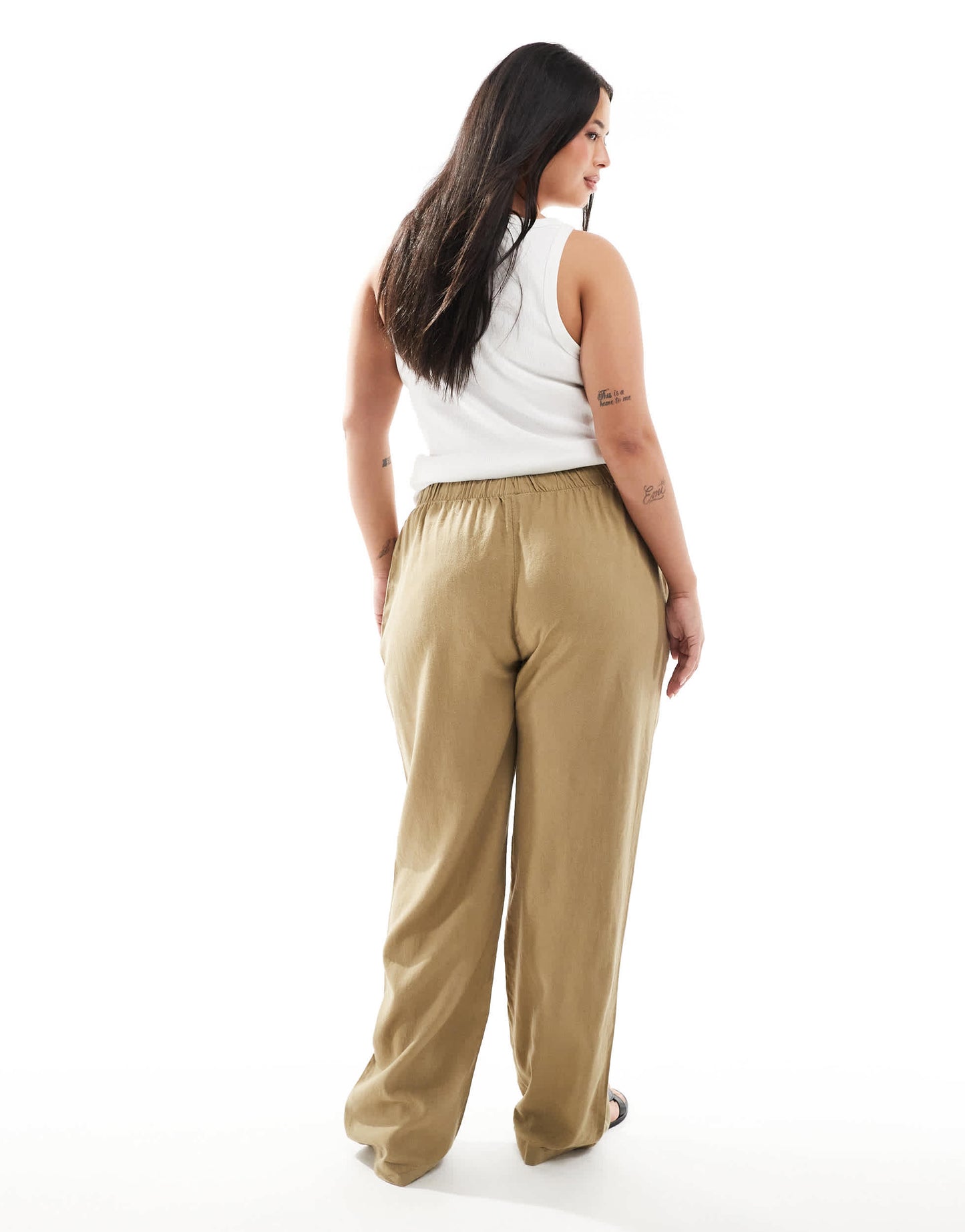 ONLY Curve linen mix pull on trousers co-ord in light khaki