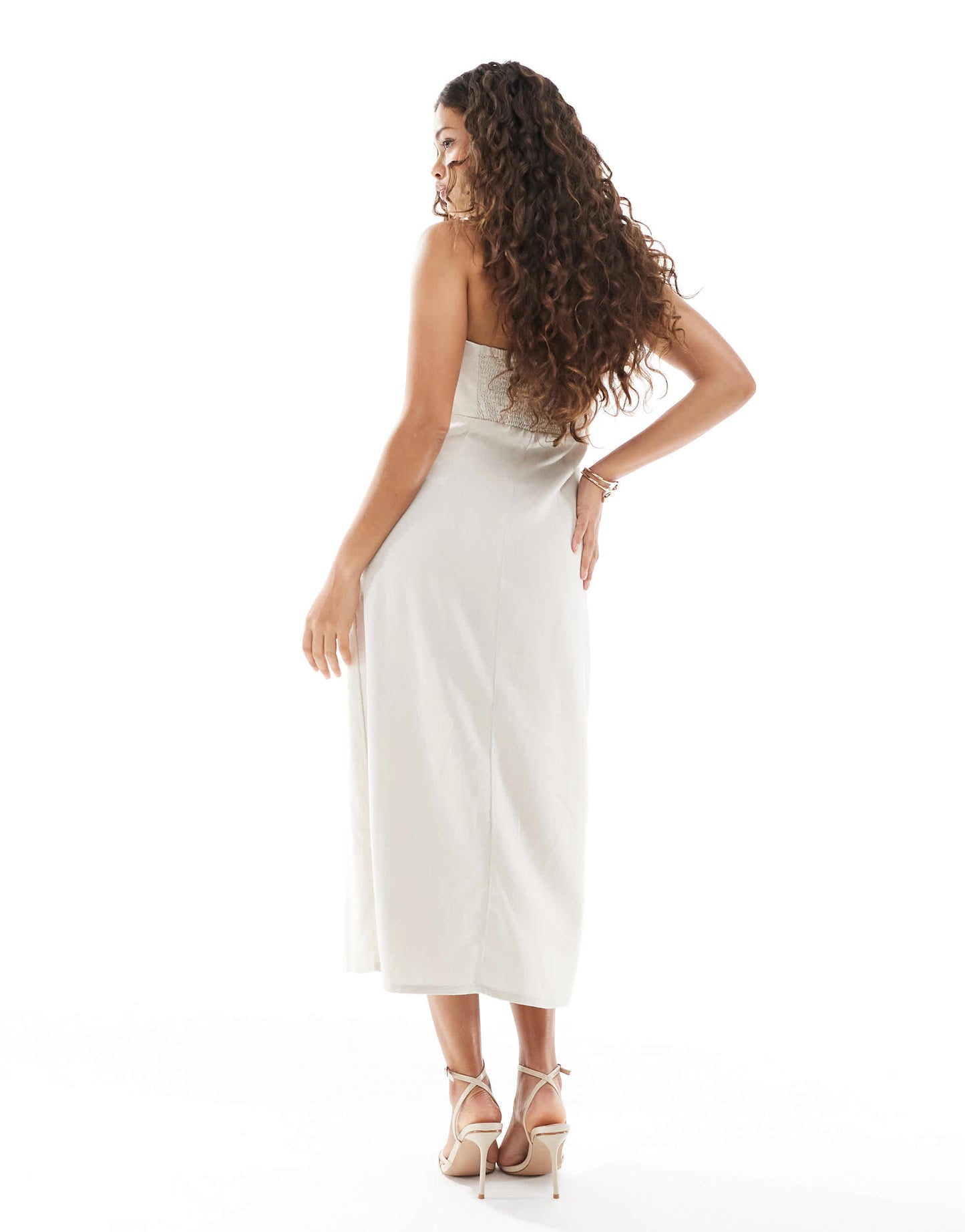 ONLY Petite linen mix bandeau midi dress in stone