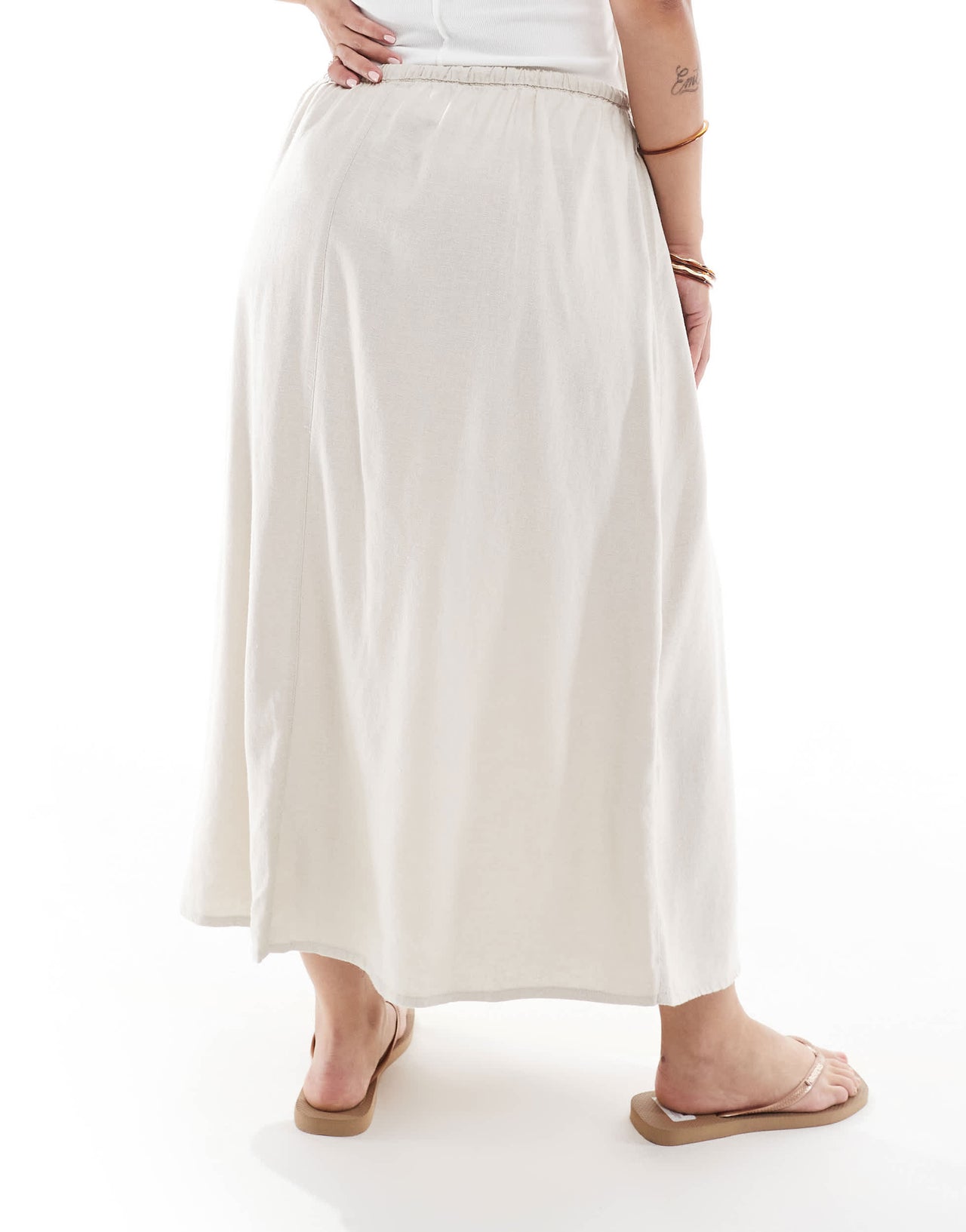ONLY Curve linen mix high waist maxi skirt in stone