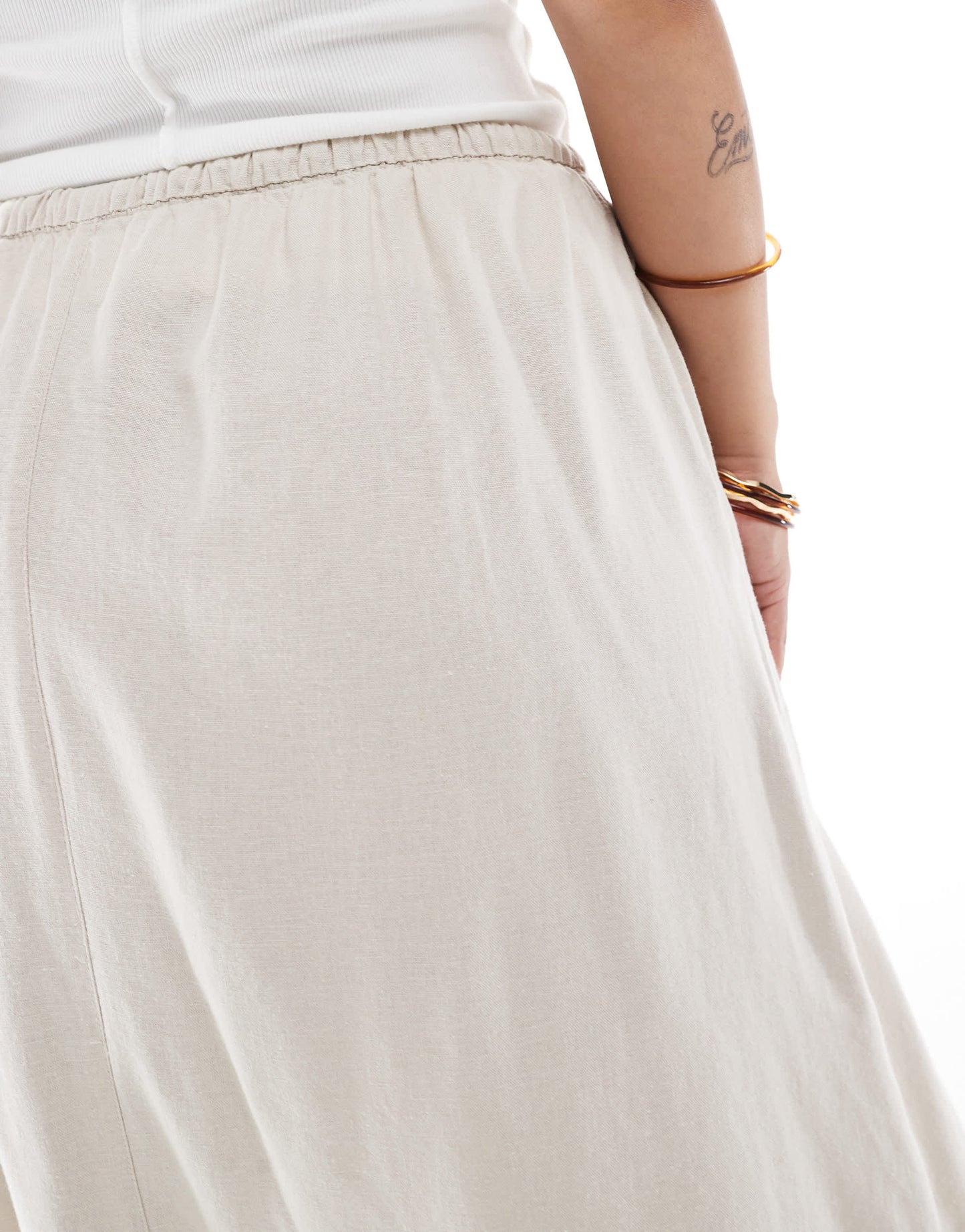 ONLY Curve linen mix high waist maxi skirt in stone