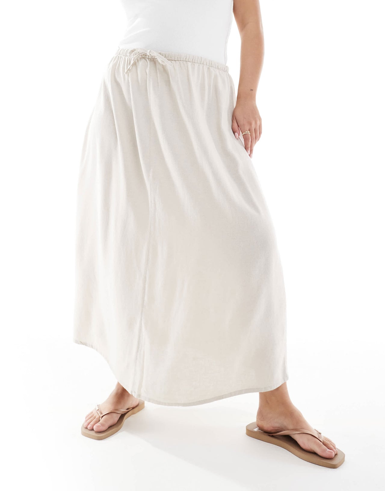 ONLY Curve linen mix high waist maxi skirt in stone