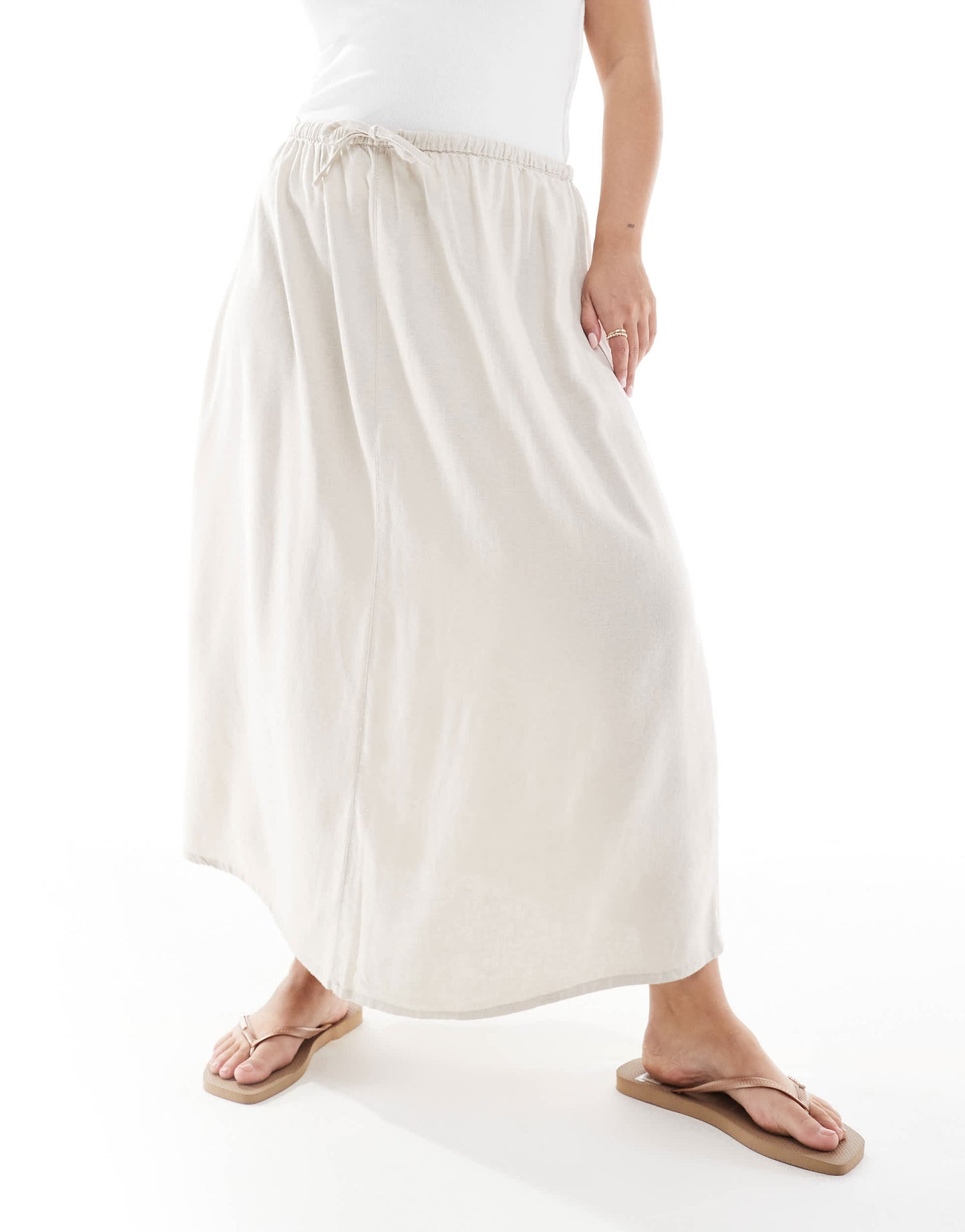 ONLY Curve linen mix high waist maxi skirt in stone