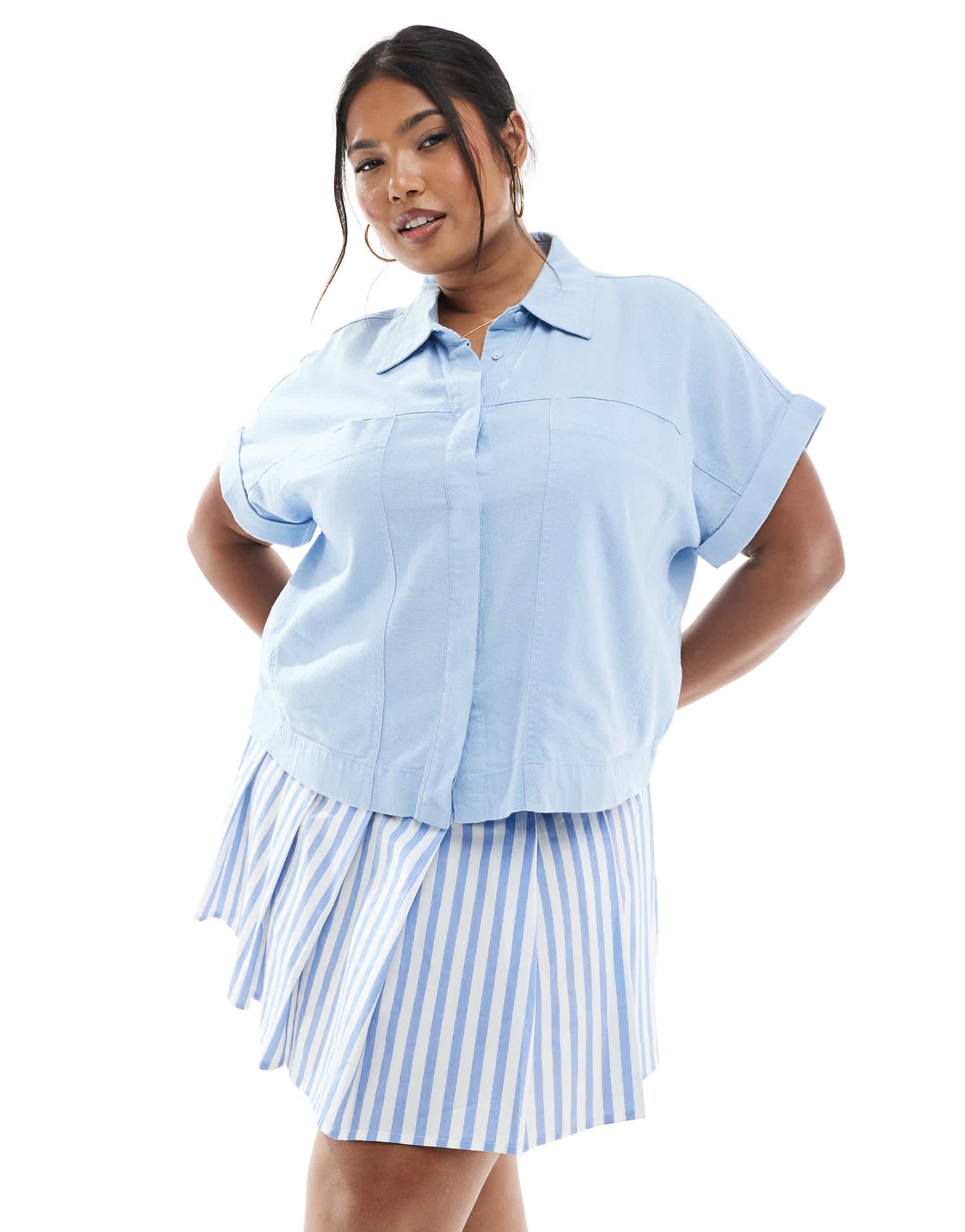 ONLY Curve short sleeve boxy shirt in light blue