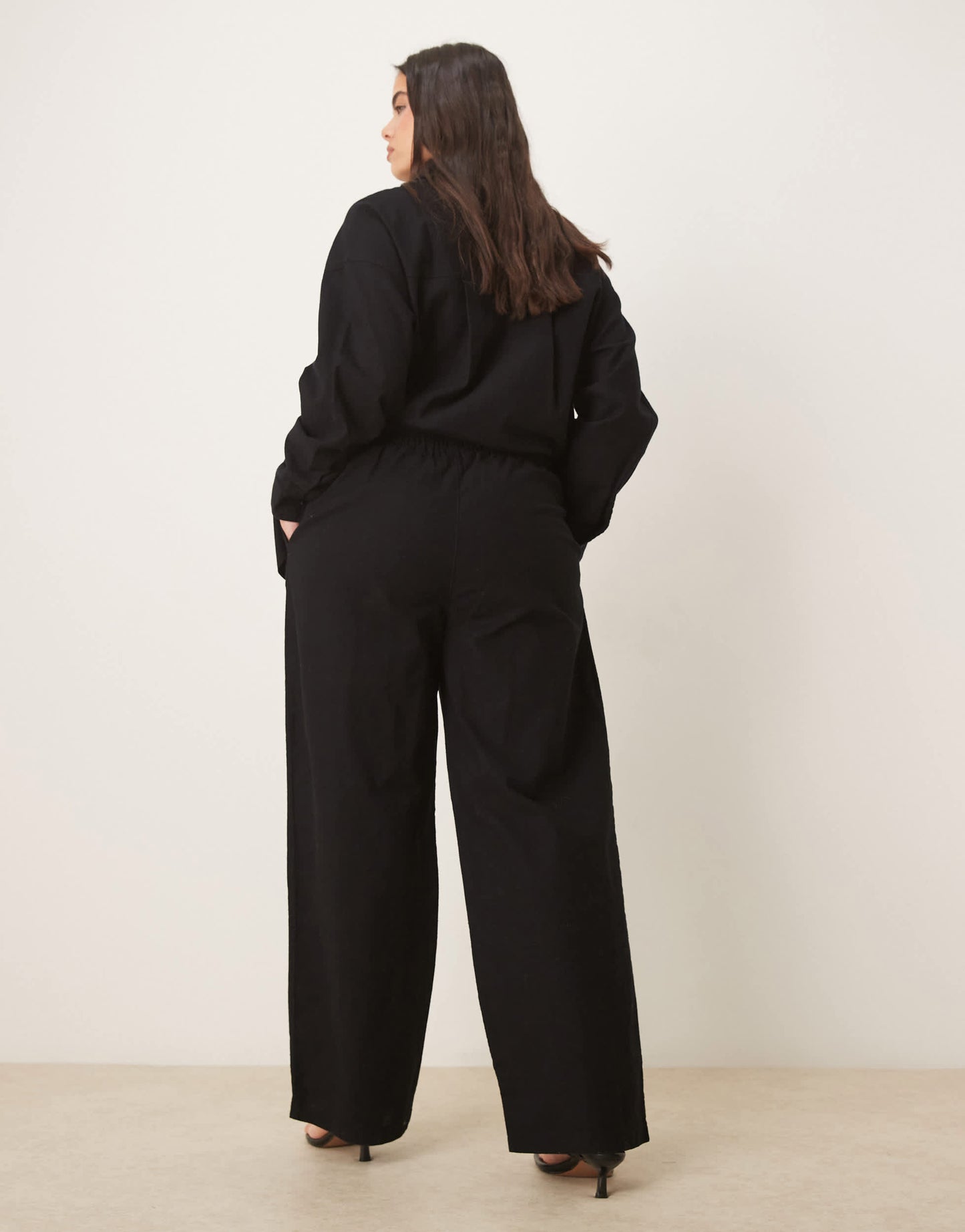 ASOS DESIGN Curve linen look pull on trousers co-ord in black