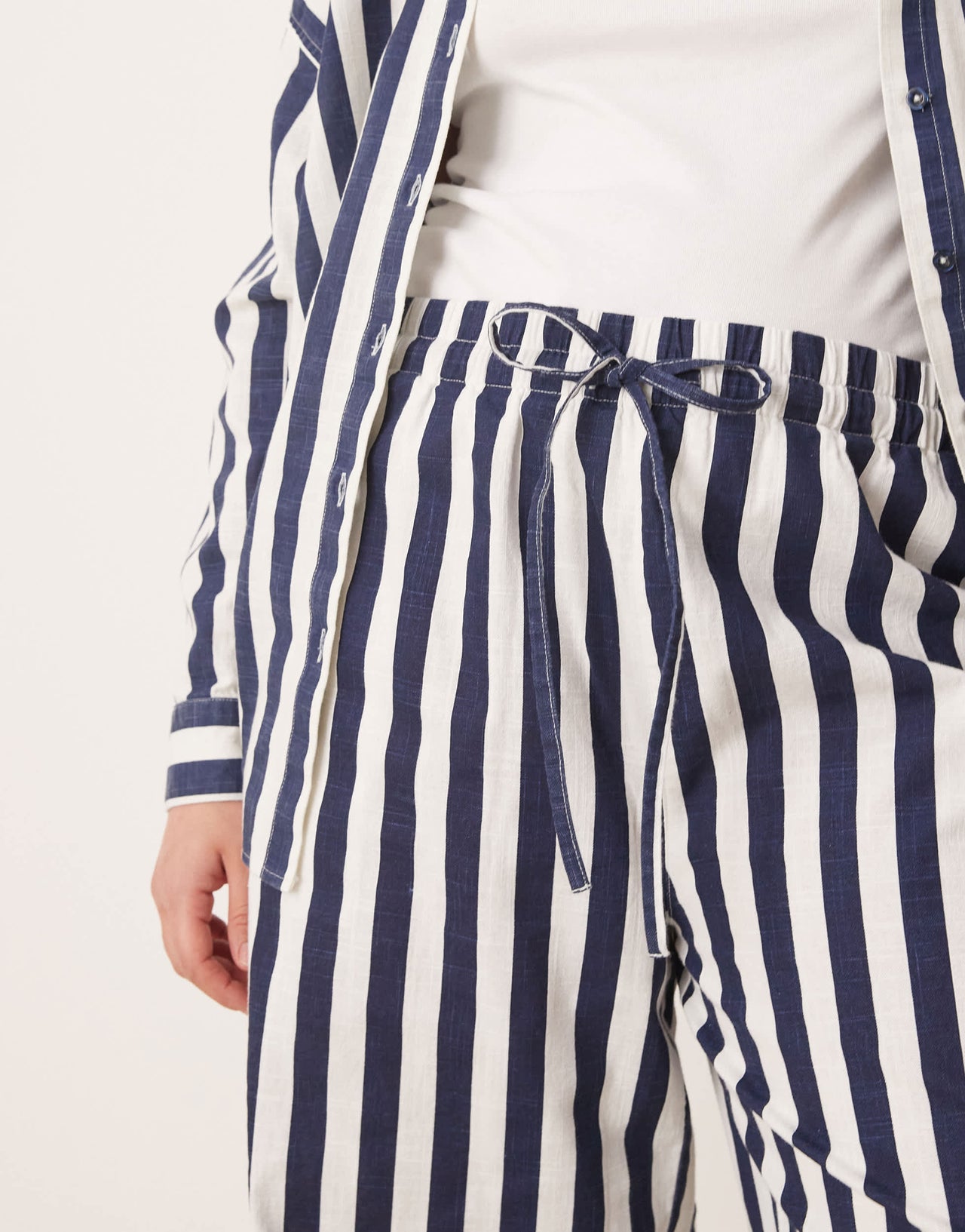 ASOS DESIGN Curve linen look pull on trousers in navy stripe co-ord