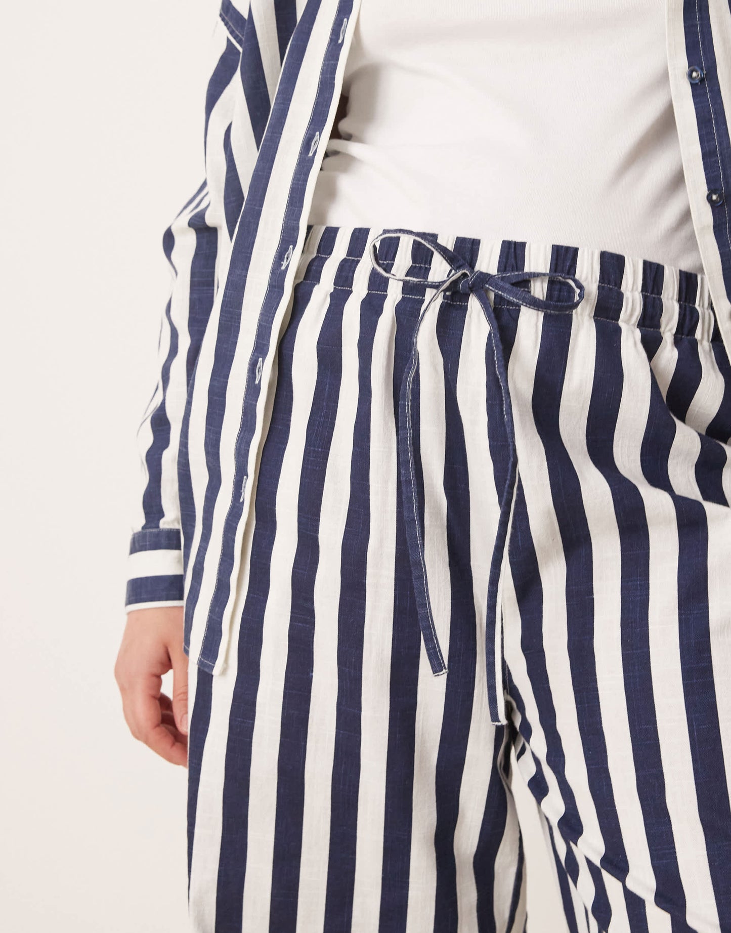 ASOS DESIGN Curve linen look pull on trousers in navy stripe co-ord
