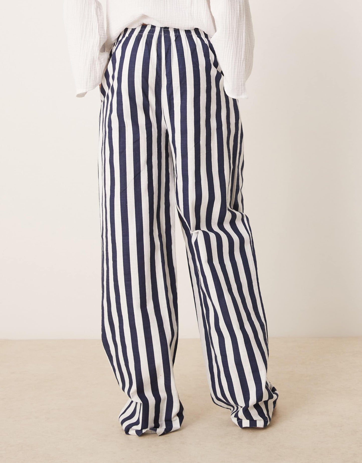 ASOS DESIGN Tall linen look pull on trousers in navy stripe