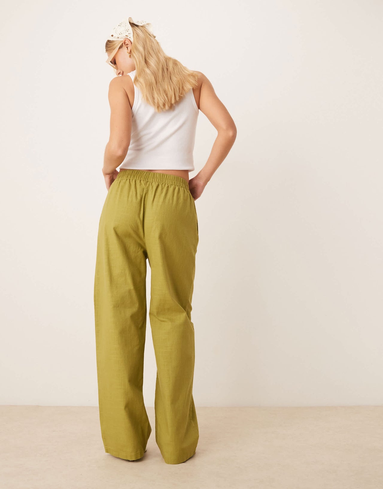 ASOS DESIGN linen look pull on trousers co-ord in olive