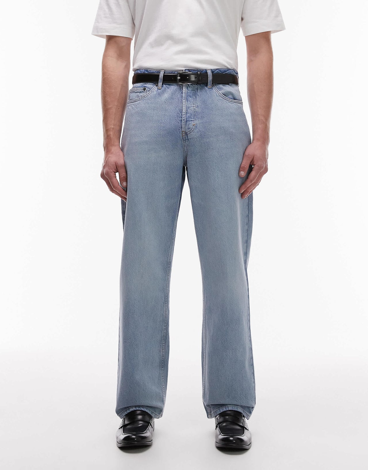 Topman rigid baggy jean in light wash blue