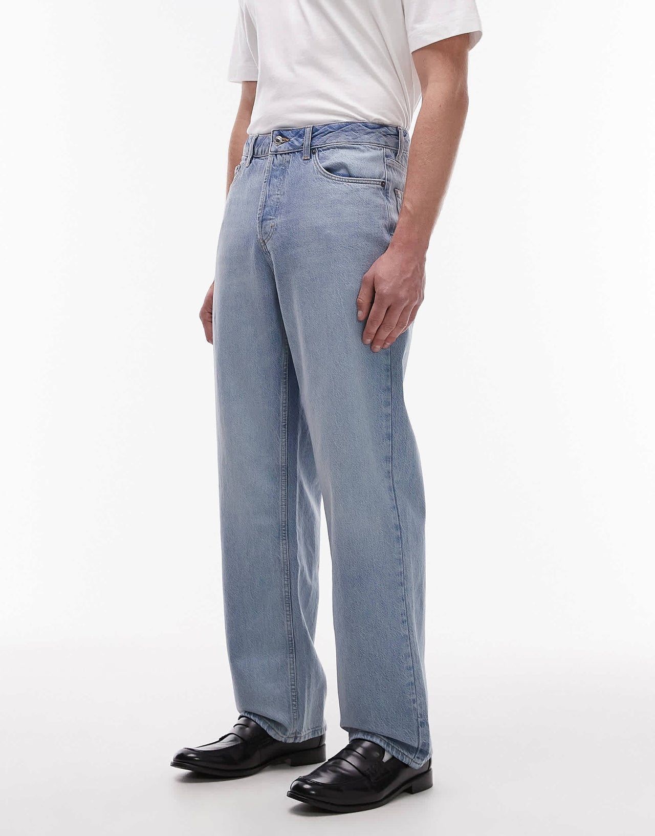 Topman rigid baggy jean in light wash blue