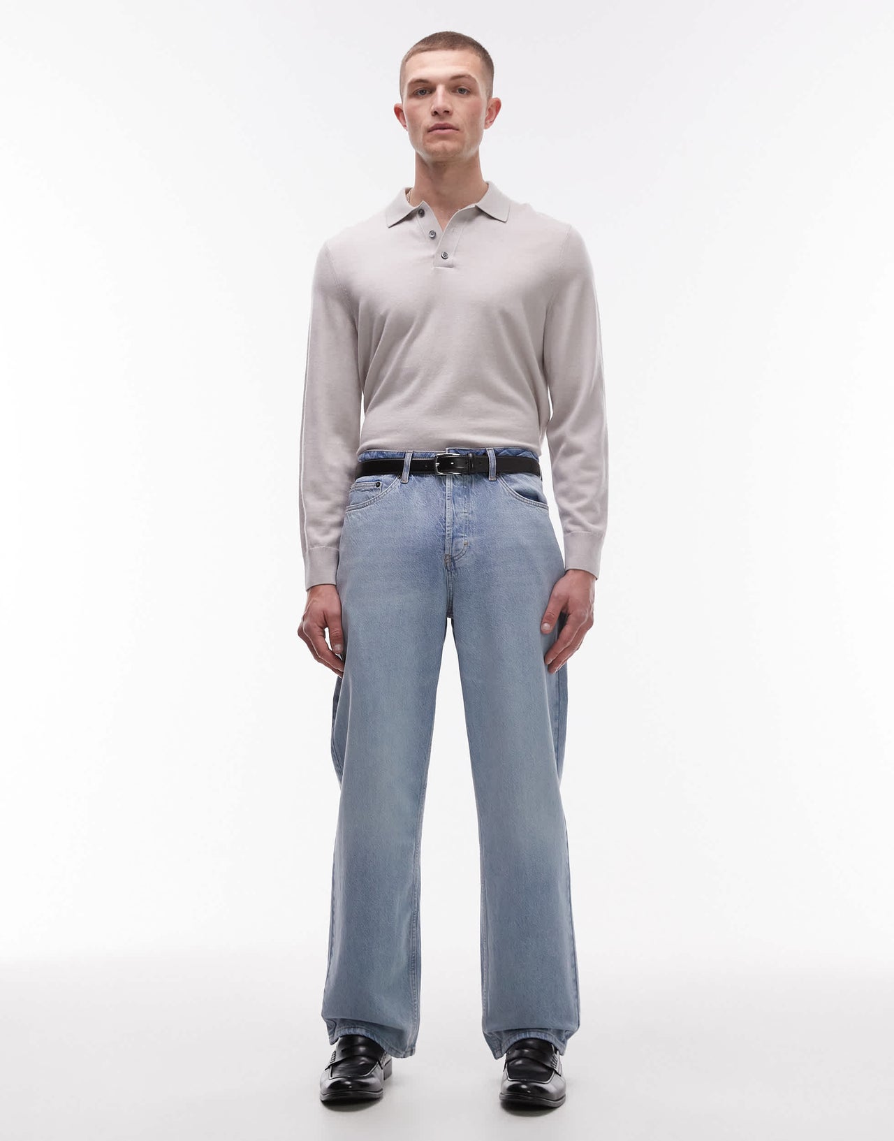 Topman rigid baggy jean in light wash blue