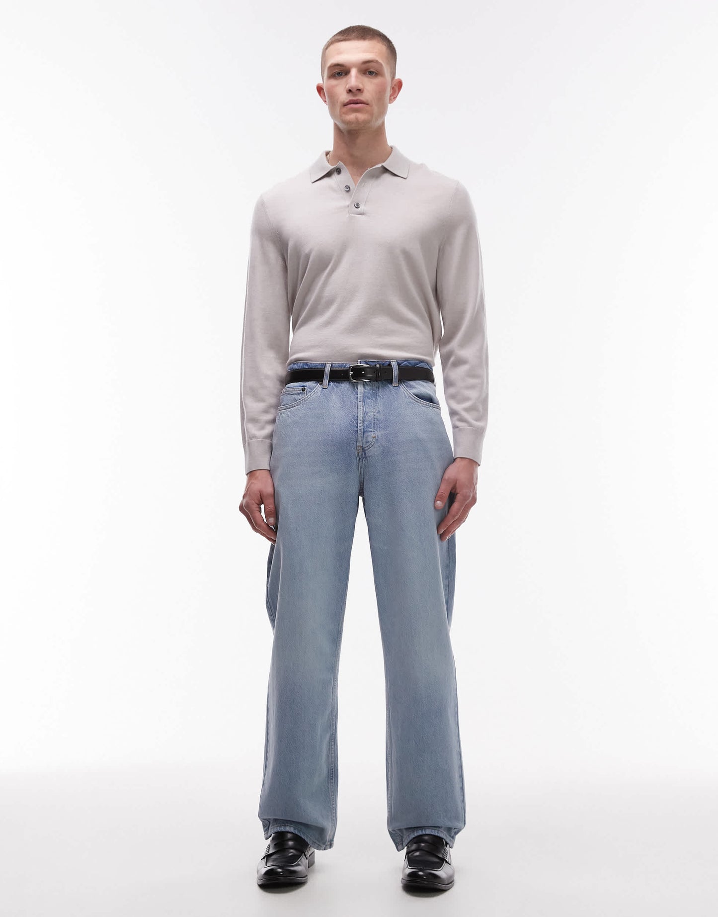 Topman rigid baggy jean in light wash blue