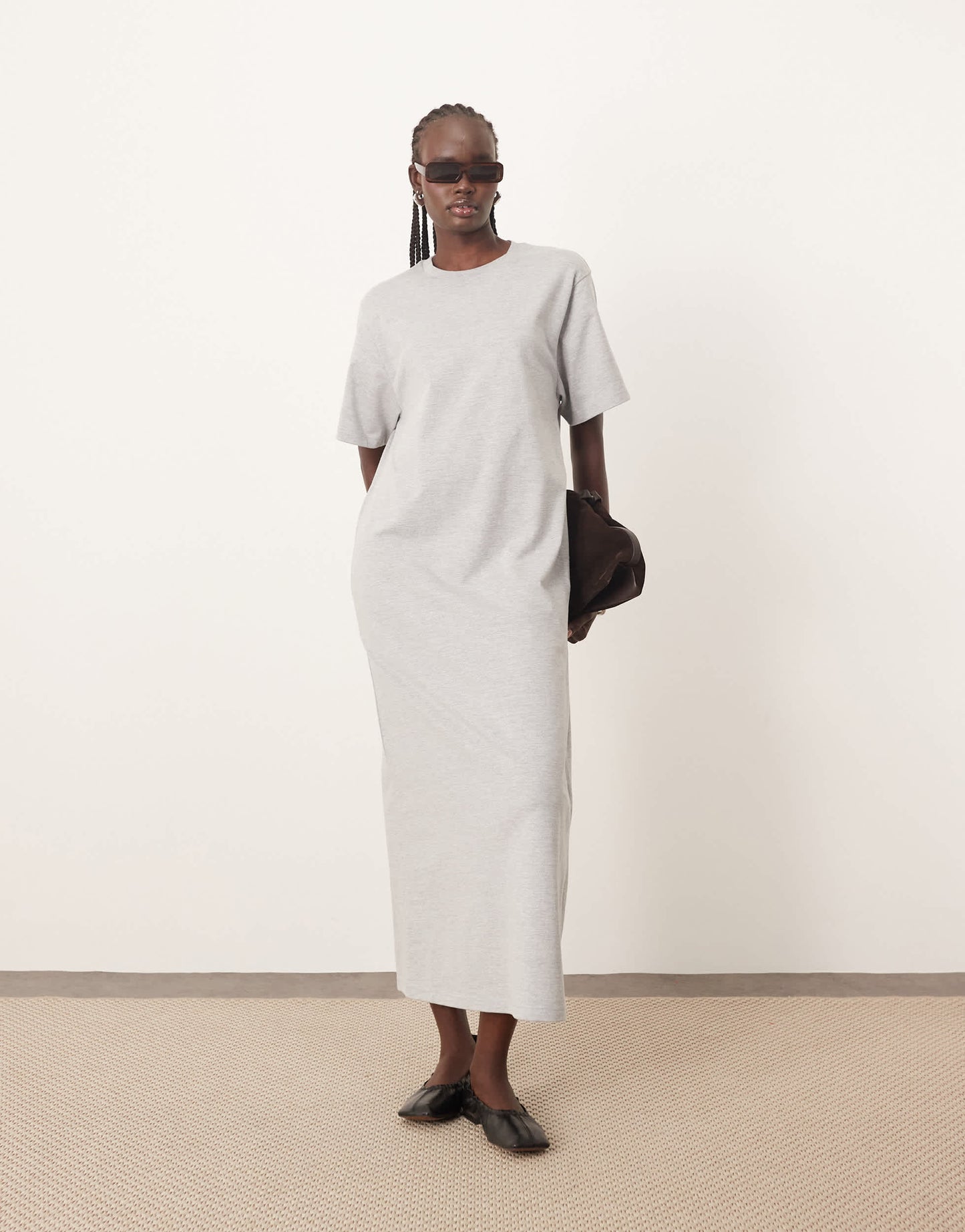 ARRANGE premium heavyweight t shirt midi dress in grey marl