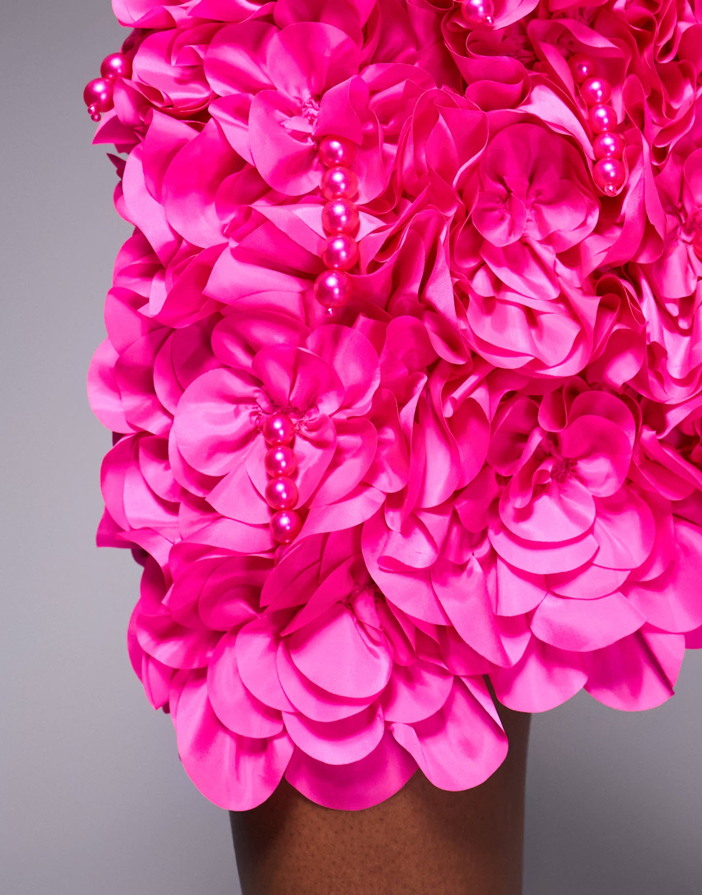 ASOS LUXE 3D floral ruffle mini skirt with drop pearls in pink