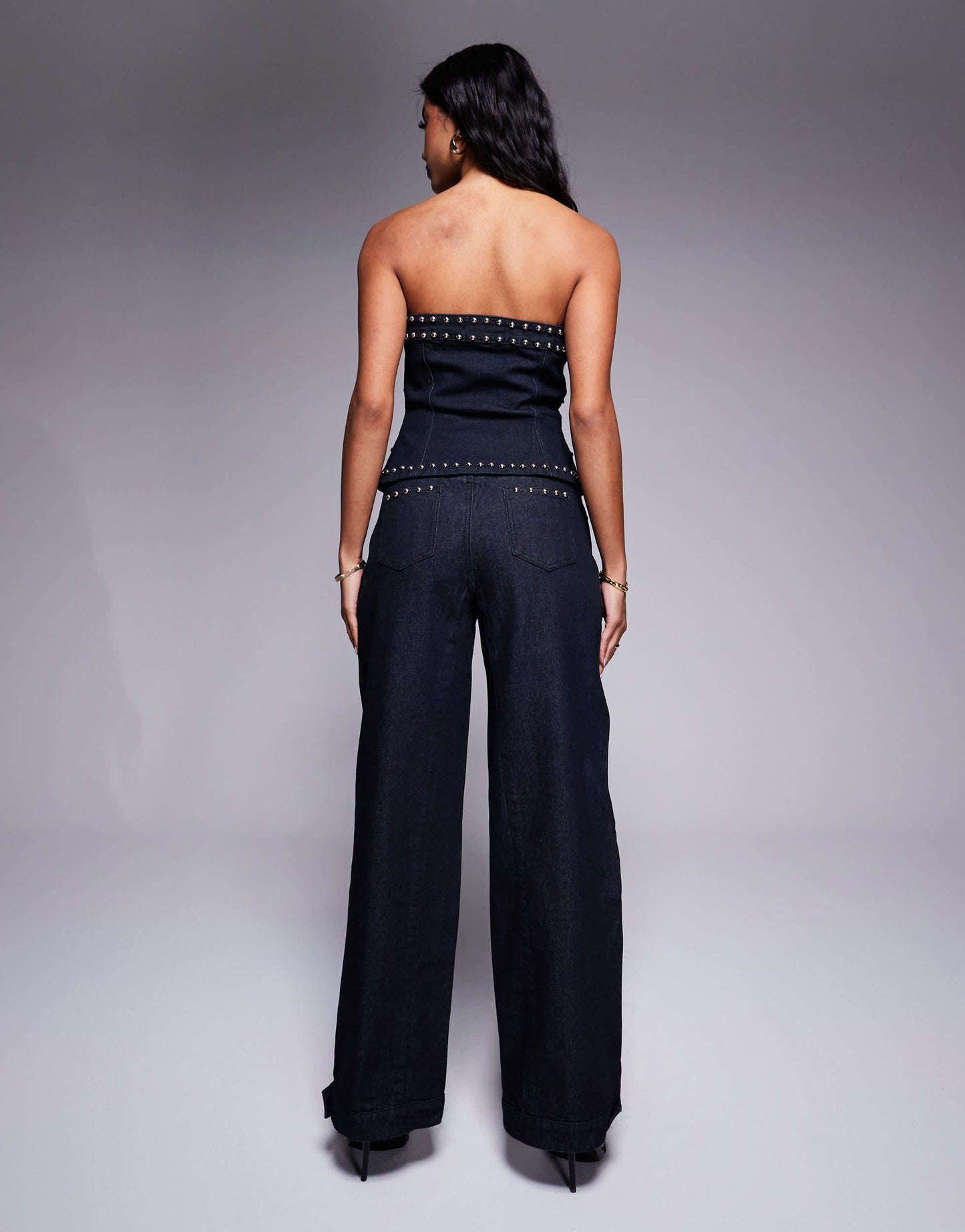Liquor N Poker studded stitch detail baggy co-ord jean in indigo