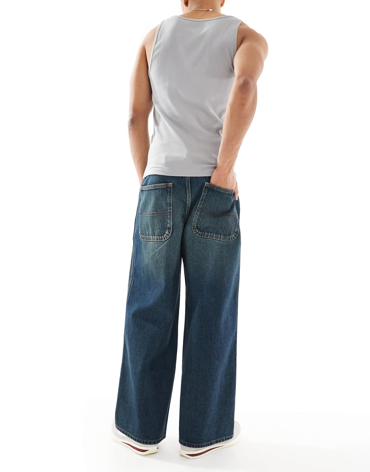 ASOS DESISN loose jeans with green tint in dark wash blue