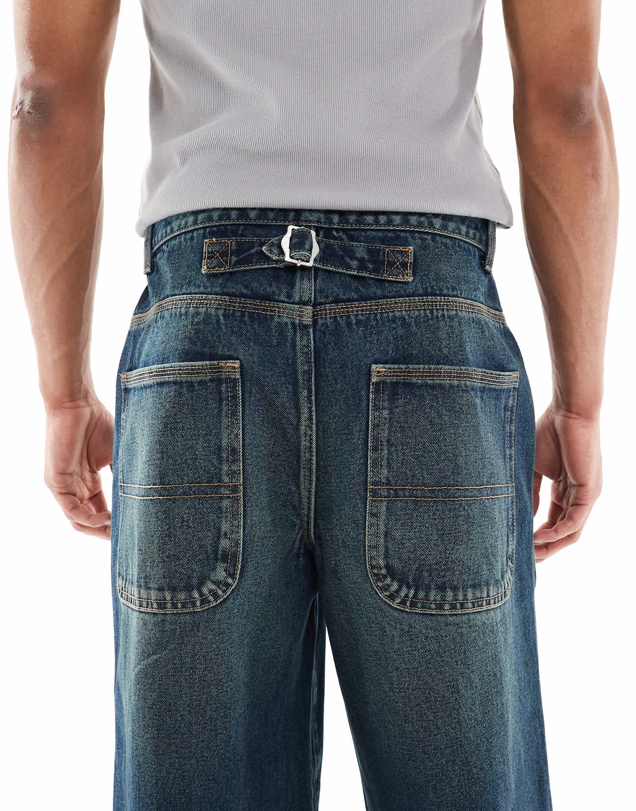 ASOS DESISN loose jeans with green tint in dark wash blue