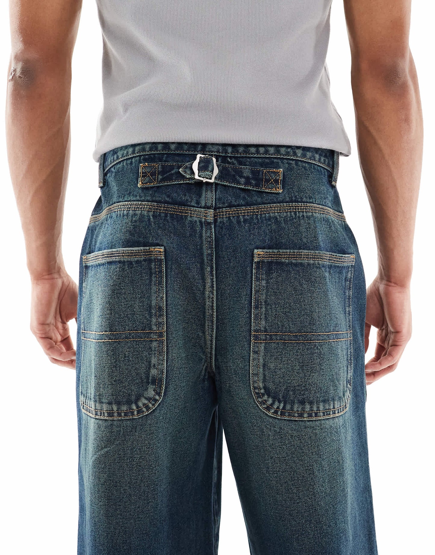 ASOS DESISN loose jeans with green tint in dark wash blue