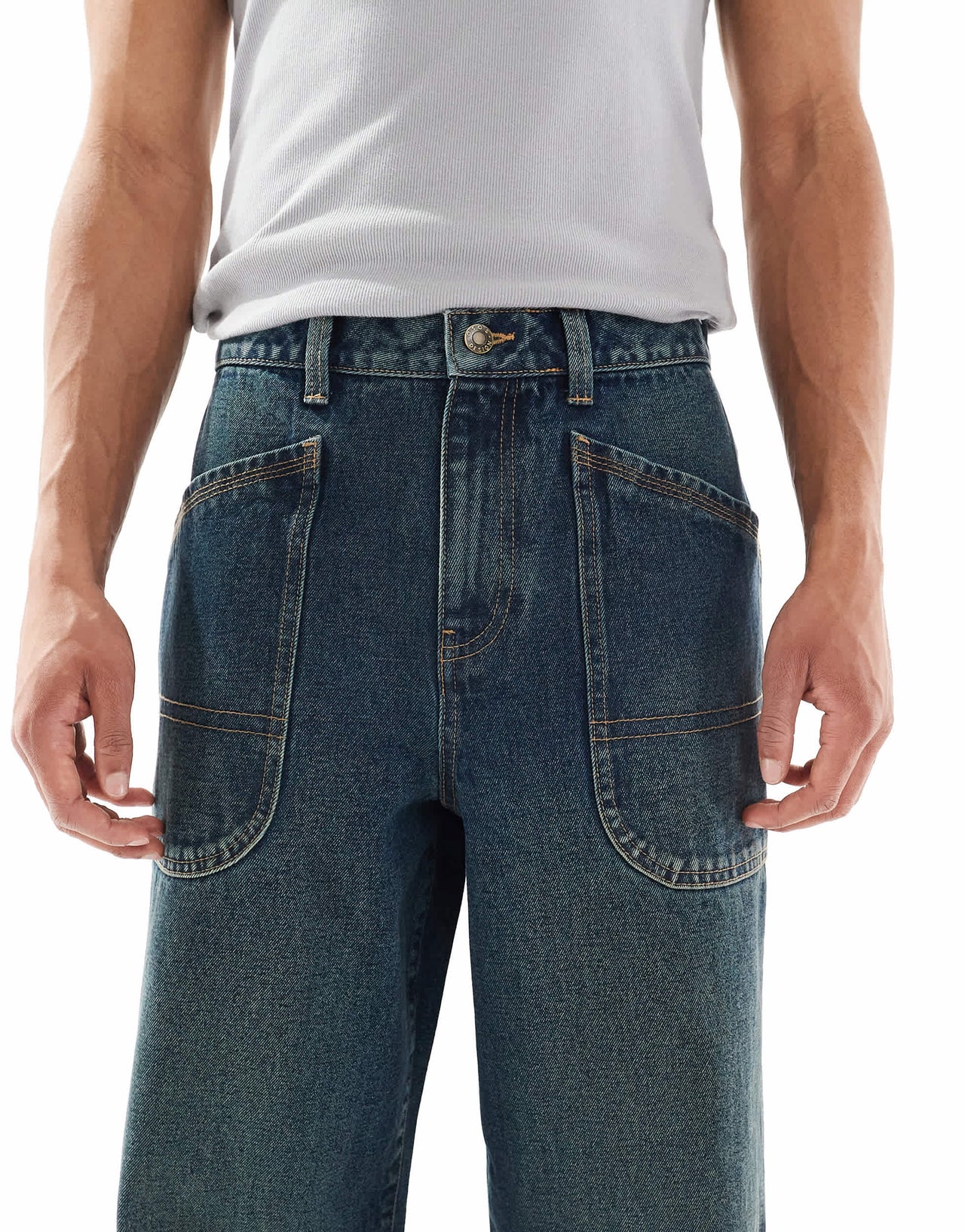 ASOS DESISN loose jeans with green tint in dark wash blue