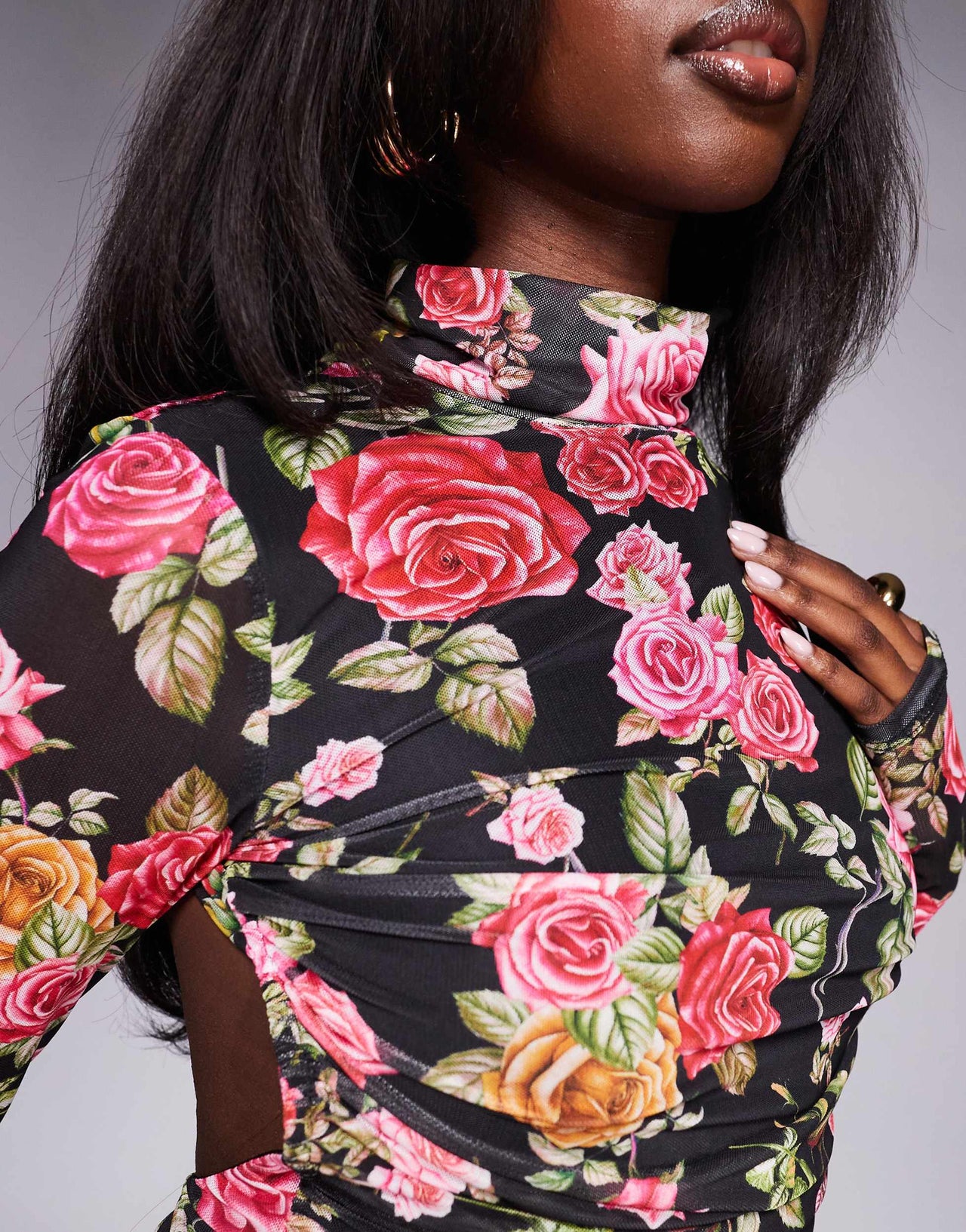 AFRM Lavina long sleeve backless mini dress in wallpaper rose print