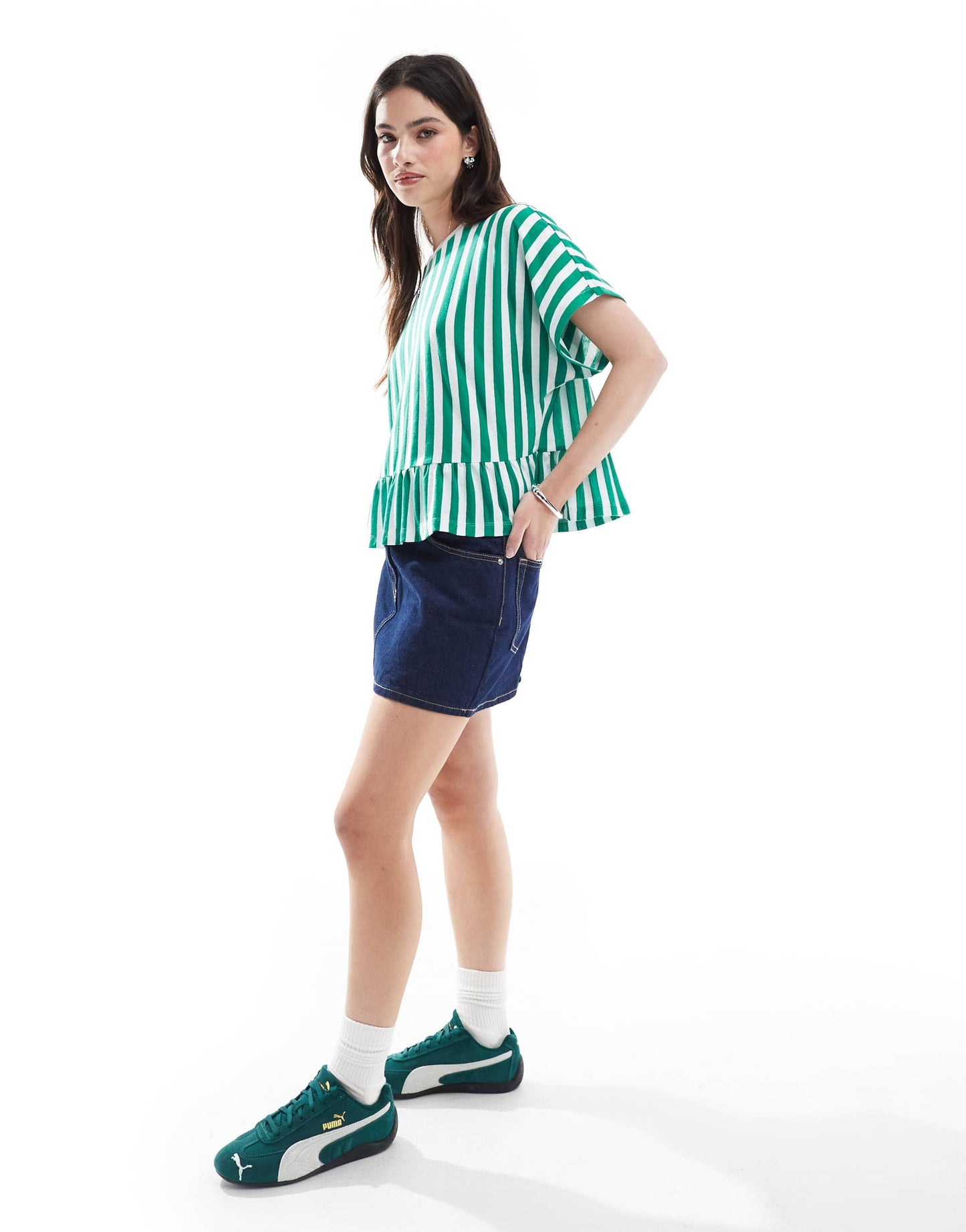 ASOS DESIGN boxy short sleeve linen look peplum t-shirt in stripe