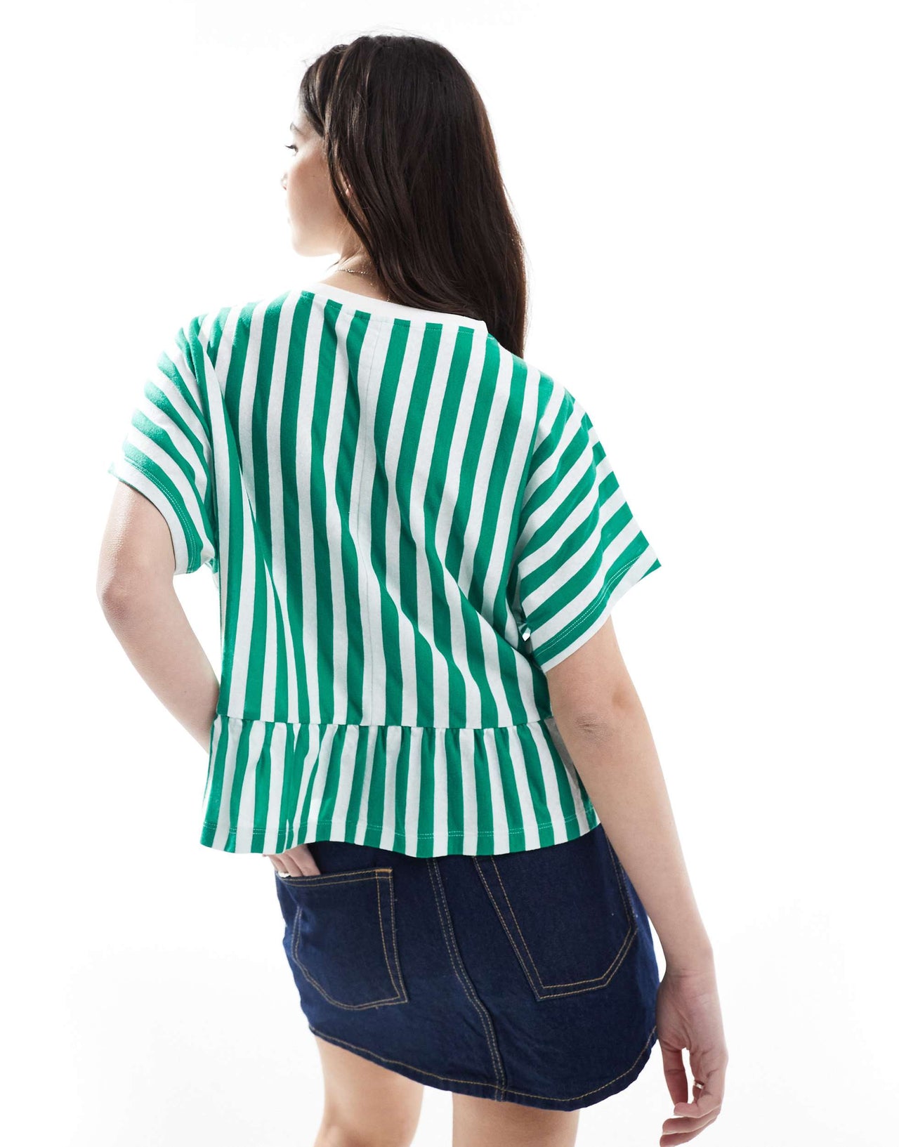 ASOS DESIGN boxy short sleeve linen look peplum t-shirt in stripe