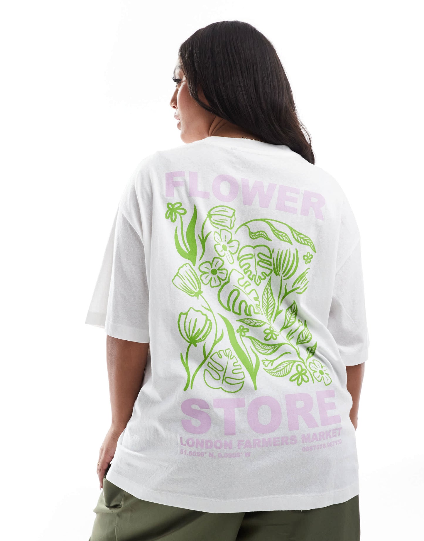 ASOS DESIGN Curve oversized linen look T-shirt with flower shop graphic