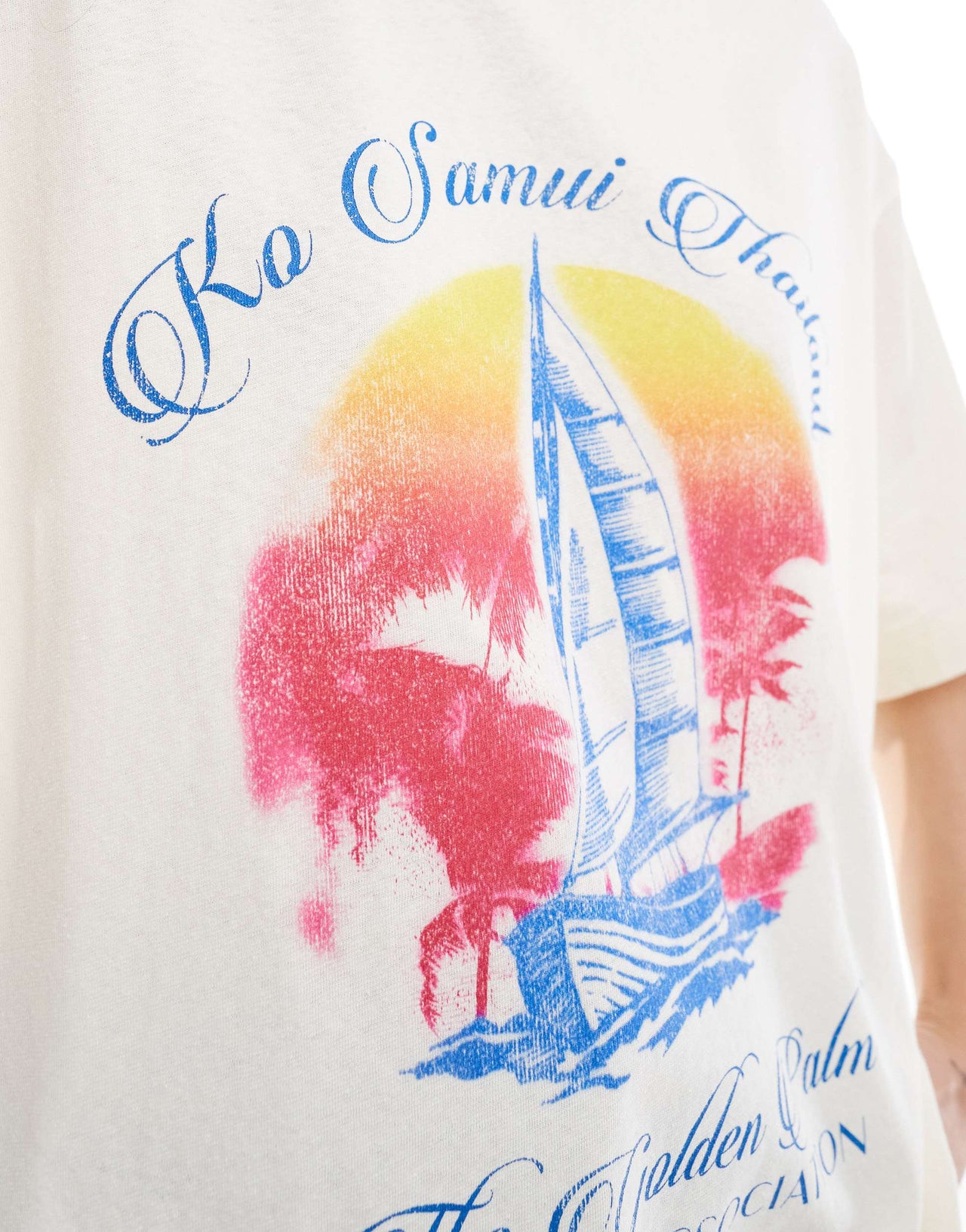 ASOS DESIGN oversize linen look t-shirt with Thailand boat graphic