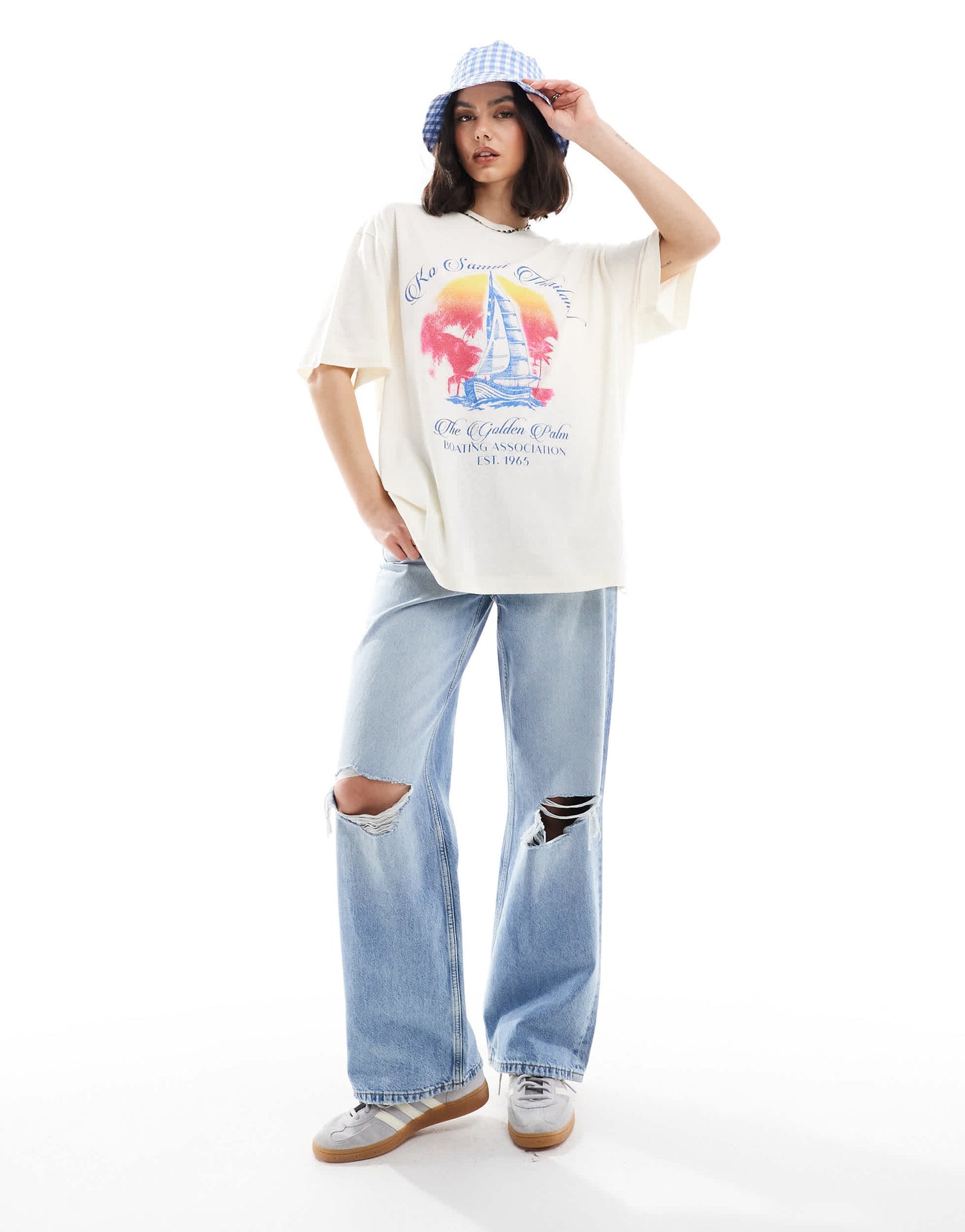 ASOS DESIGN oversize linen look t-shirt with Thailand boat graphic