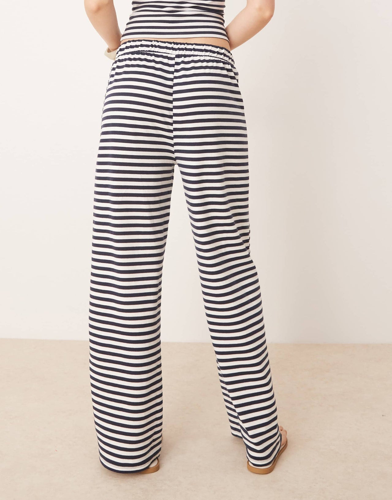 ASOS DESIGN low rise wide leg trouser co-ord in navy and white stripe