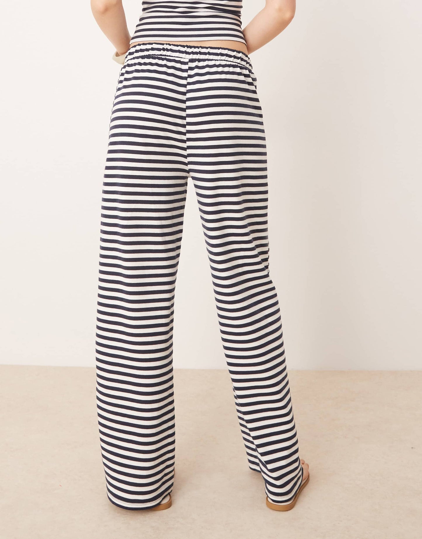 ASOS DESIGN low rise wide leg trouser co-ord in navy and white stripe