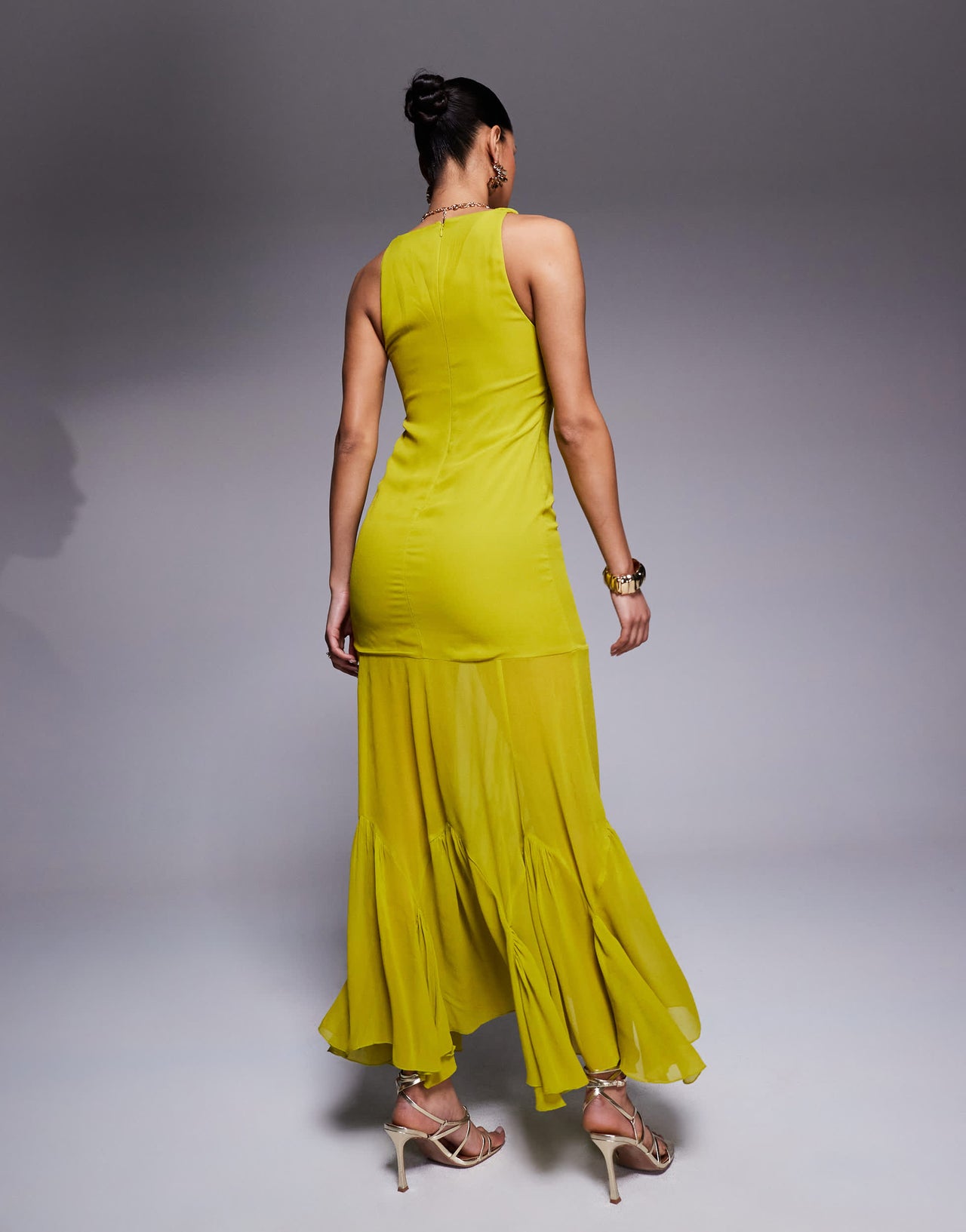 ASOS DESIGN dropped waist maxi dress witth full godet hem in lime green