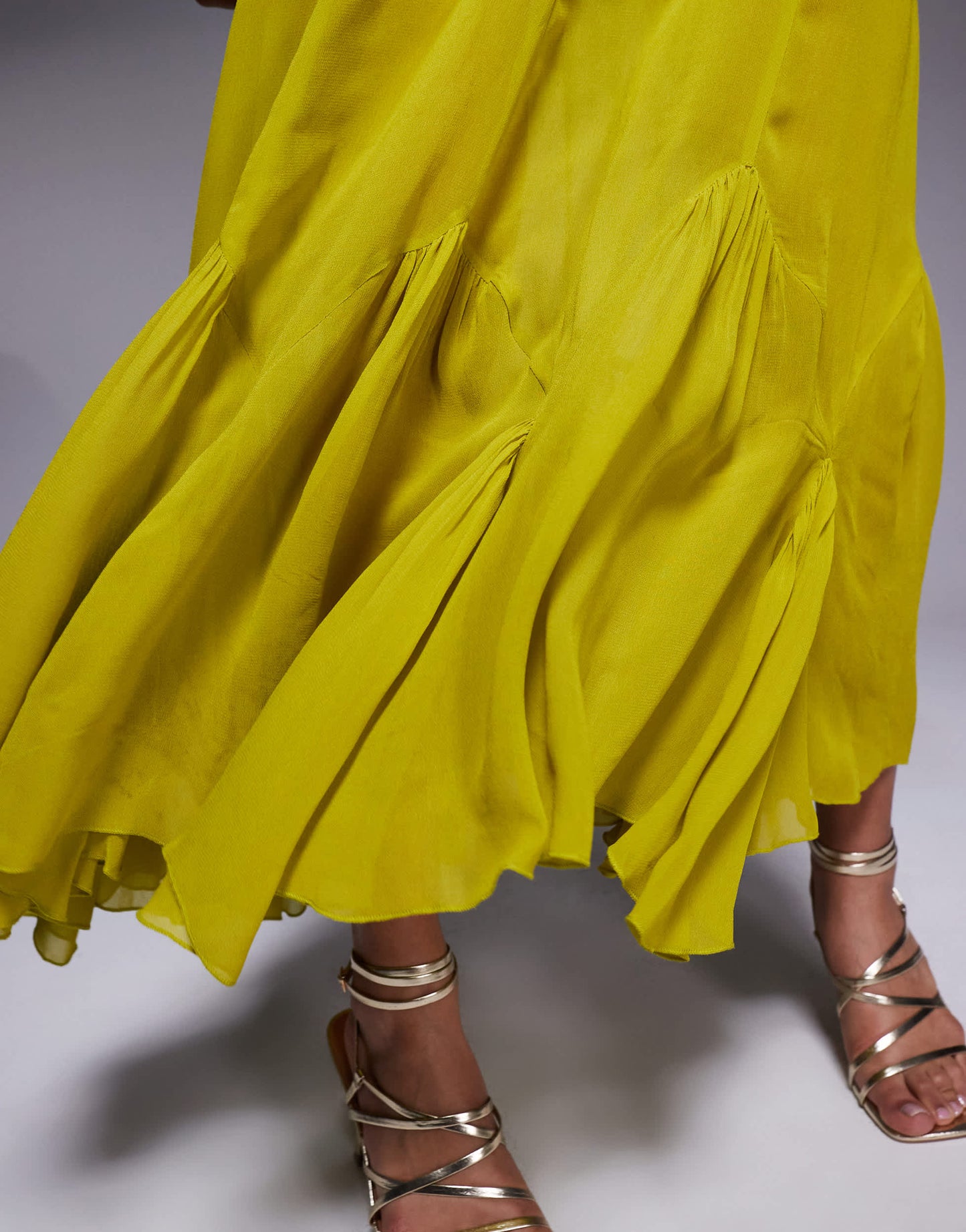 ASOS DESIGN dropped waist maxi dress witth full godet hem in lime green