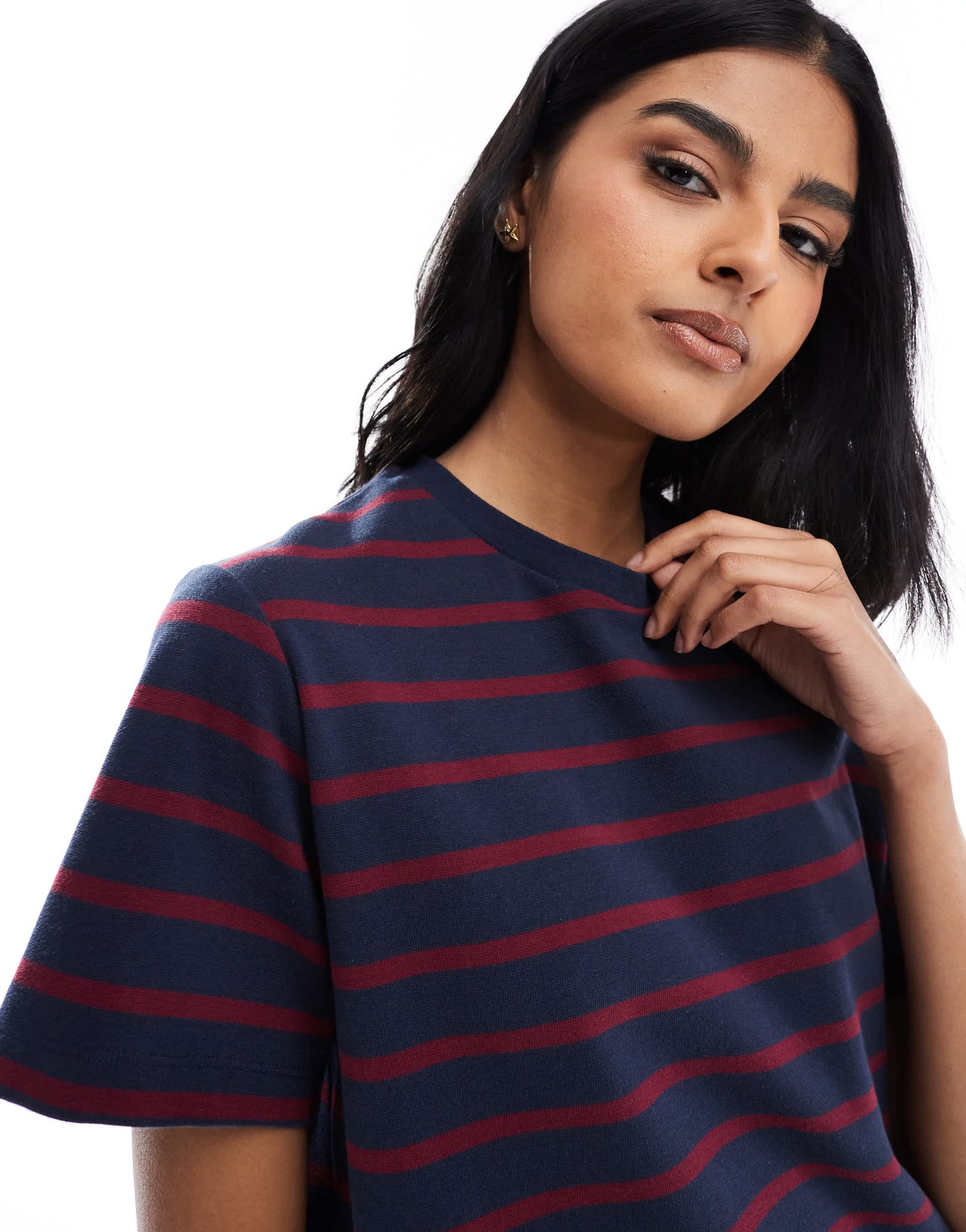 ASOS DESIGN regular fit t-shirt with burgundy and navy stripe design