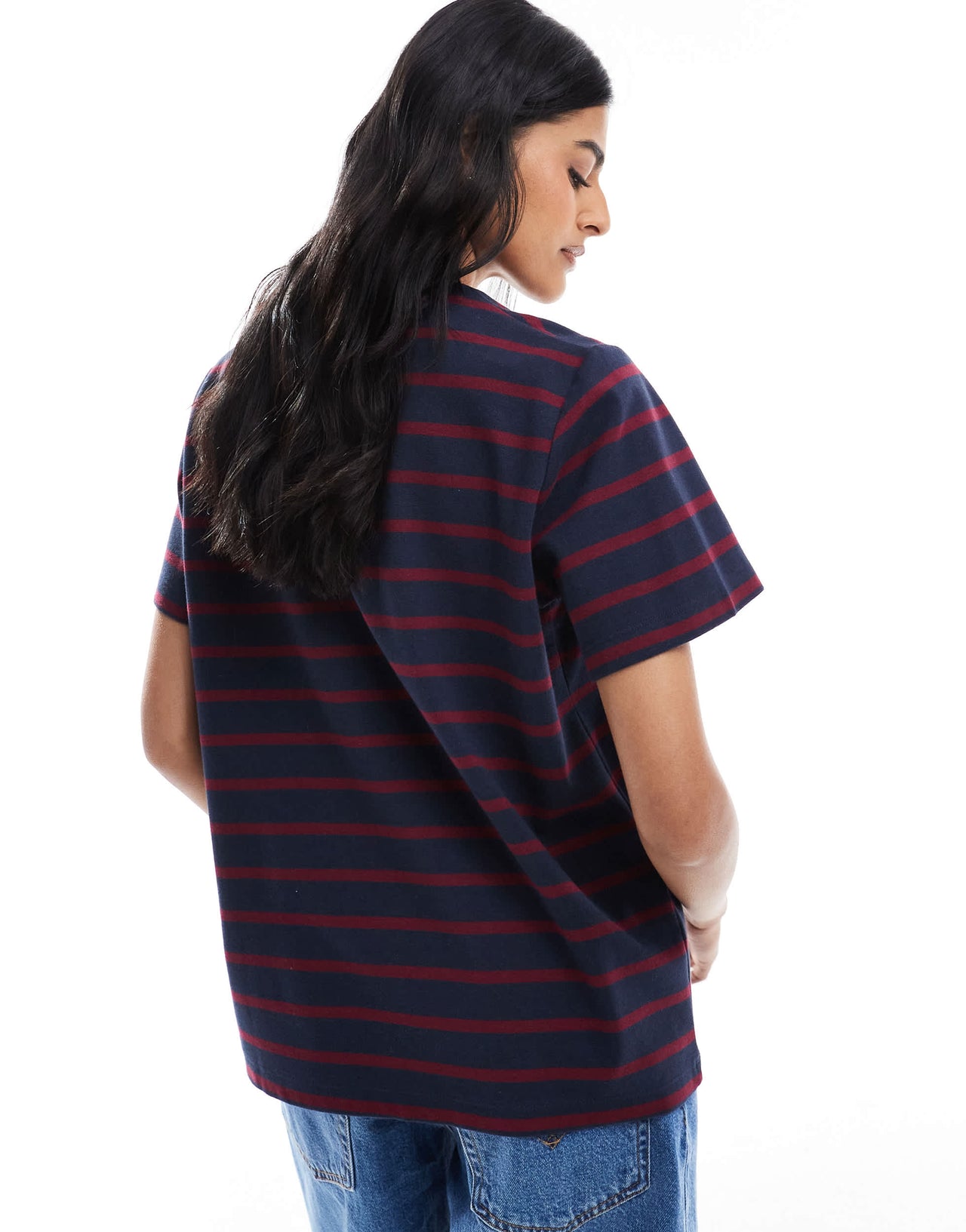 ASOS DESIGN regular fit t-shirt with burgundy and navy stripe design