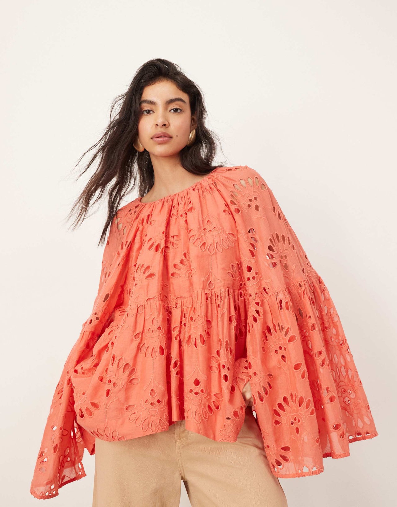 ARRANGE oversized organdi broderie smock top in pink