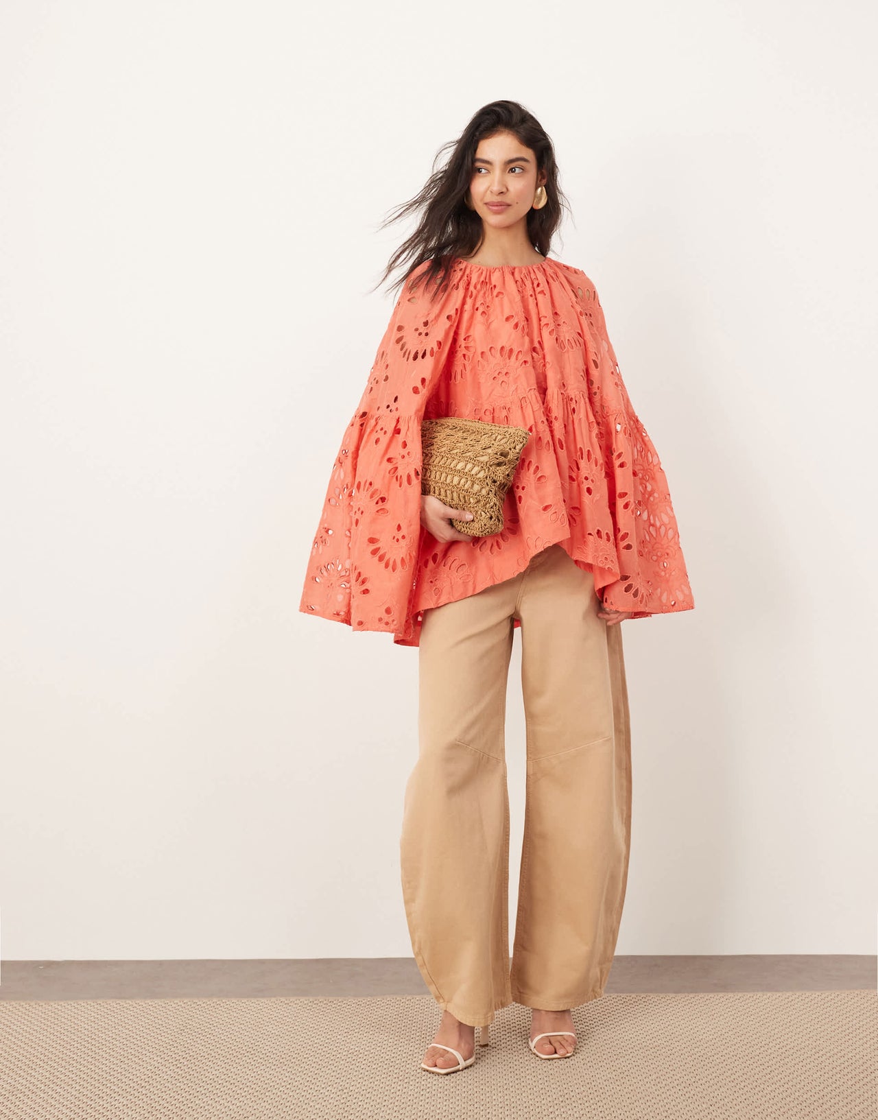 ARRANGE oversized organdi broderie smock top in pink