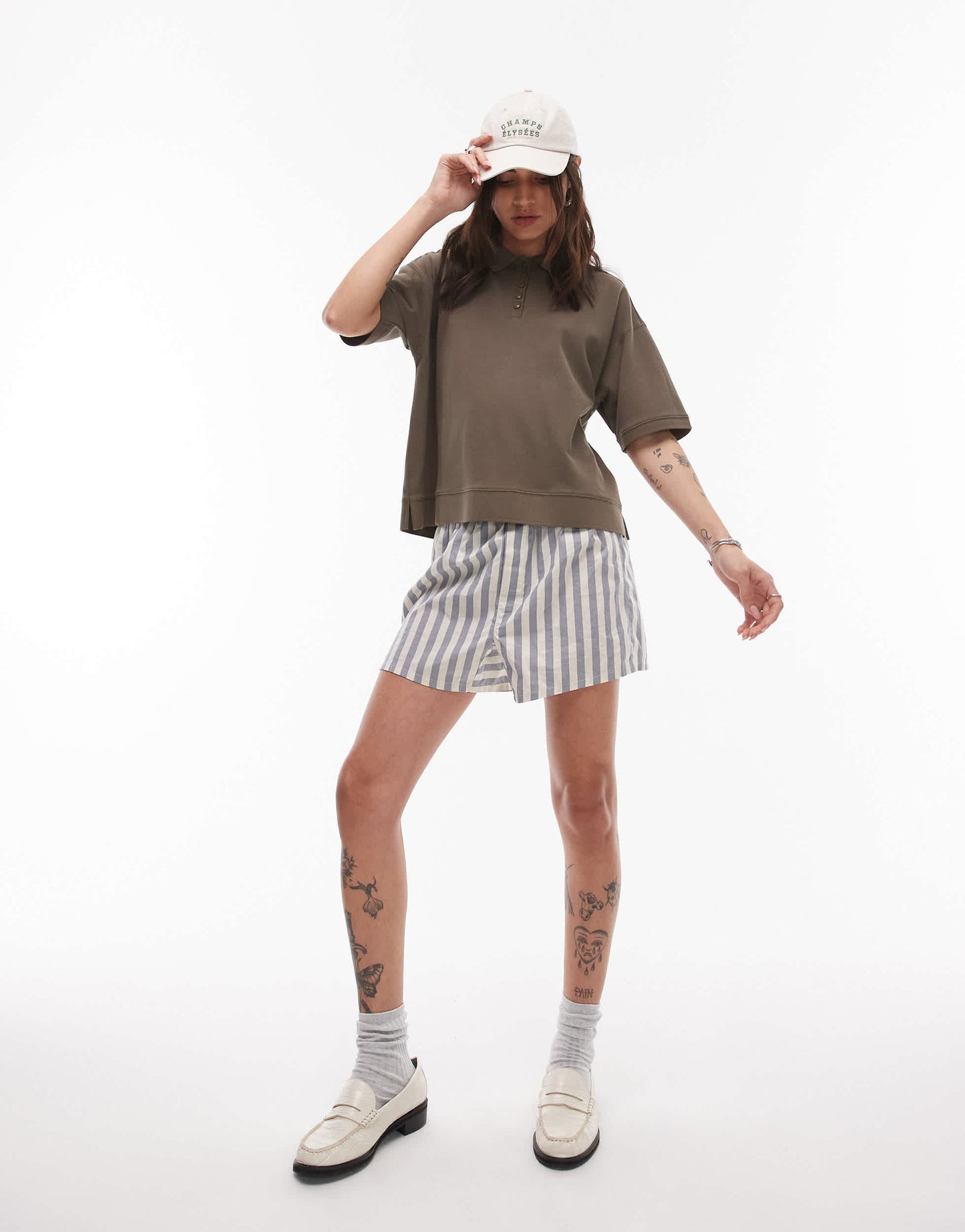 Topshop short sleeve boxy polo in khaki