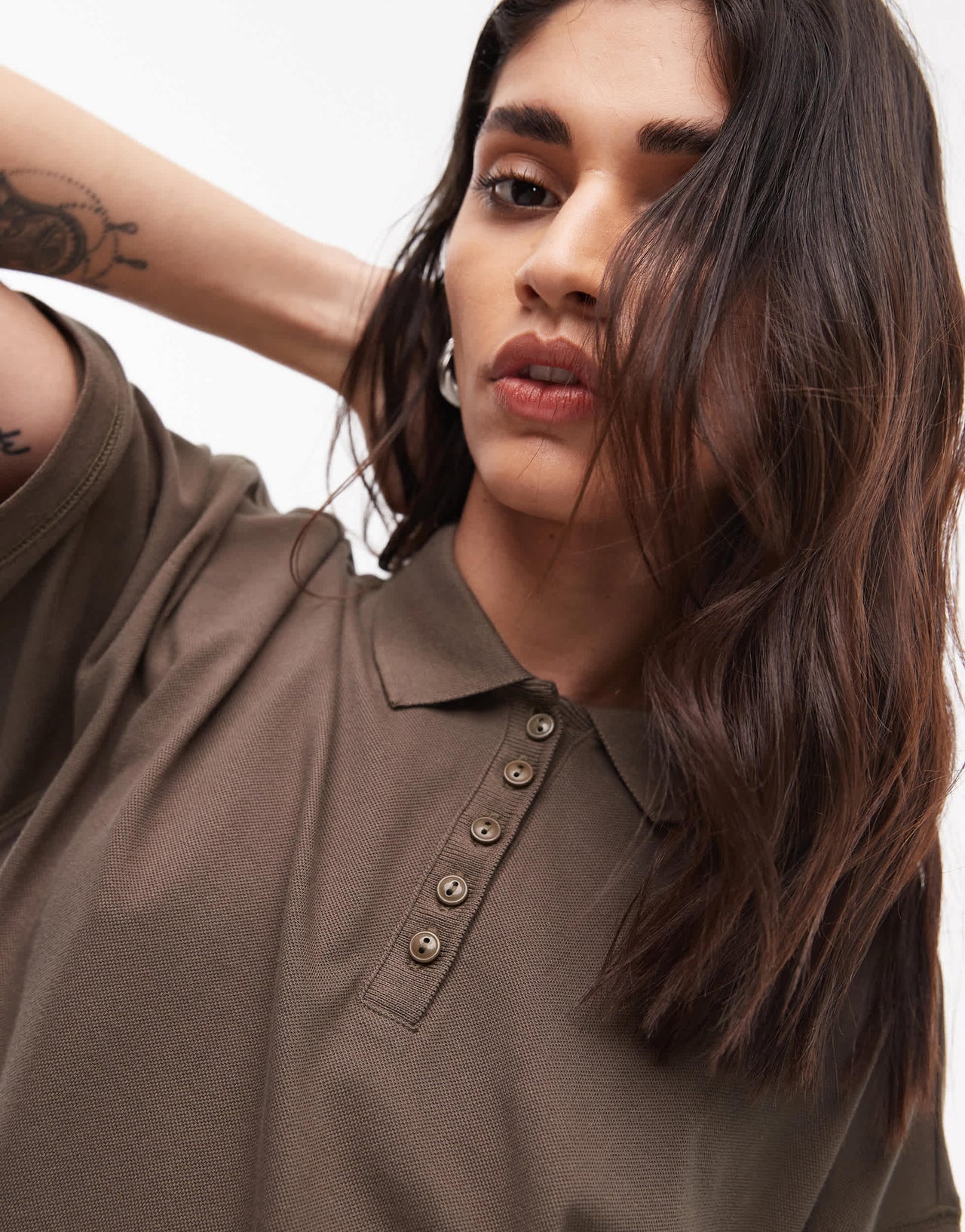 Topshop short sleeve boxy polo in khaki