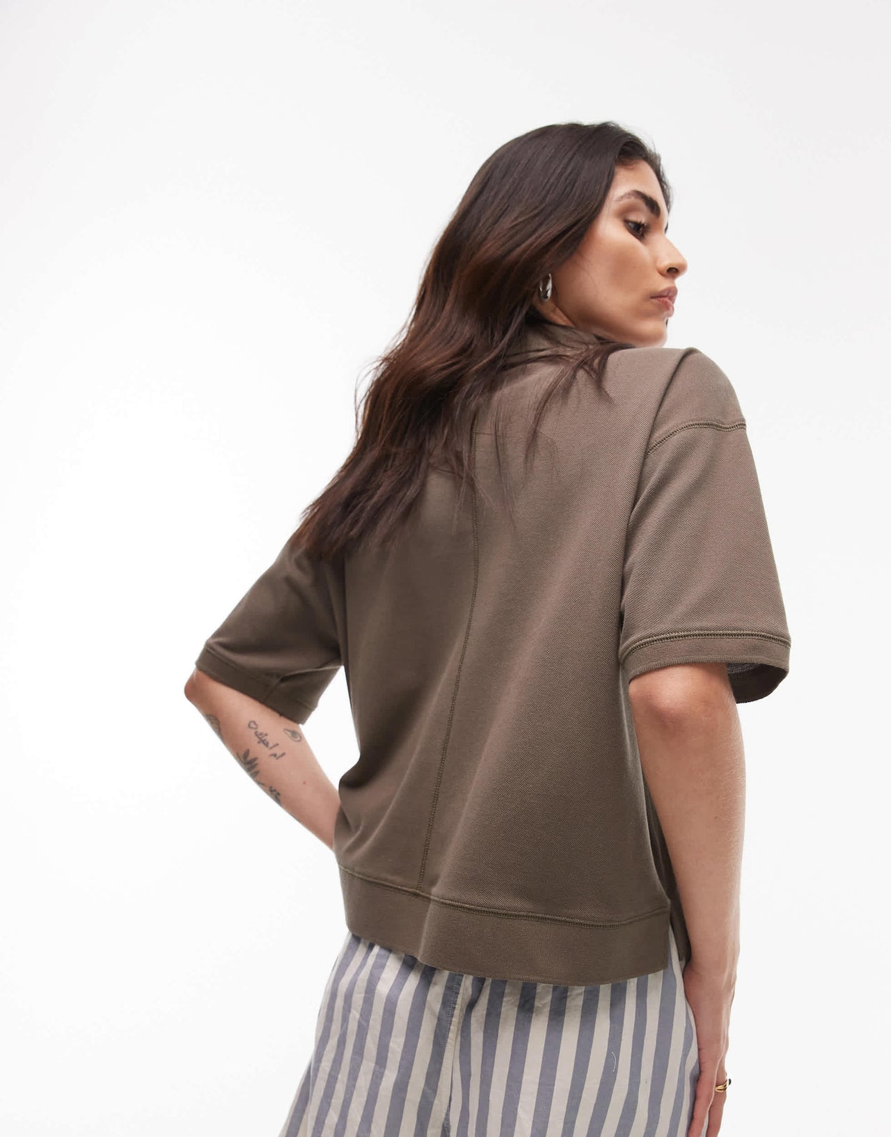 Topshop short sleeve boxy polo in khaki