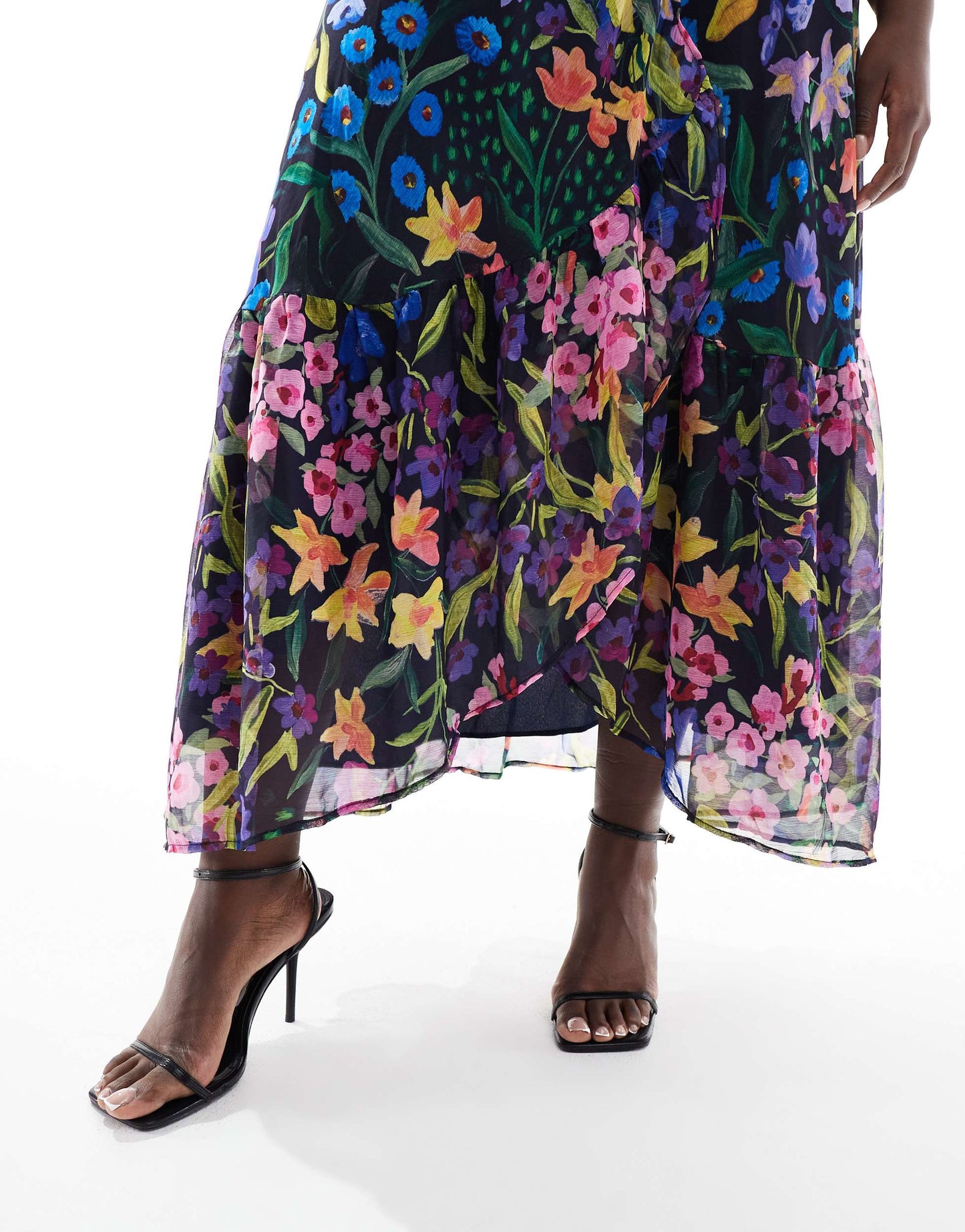 Hope & Ivy Plus flutter sleeve maxi wrap dress with tie waist in purple multi
