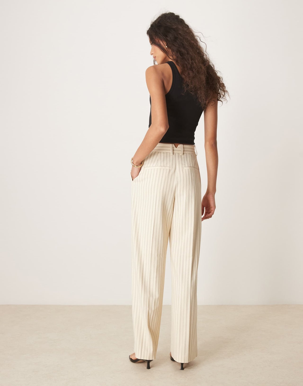 ASOS DESIGN tailored wide leg trousers with pleat detail in buttermilk stripe
