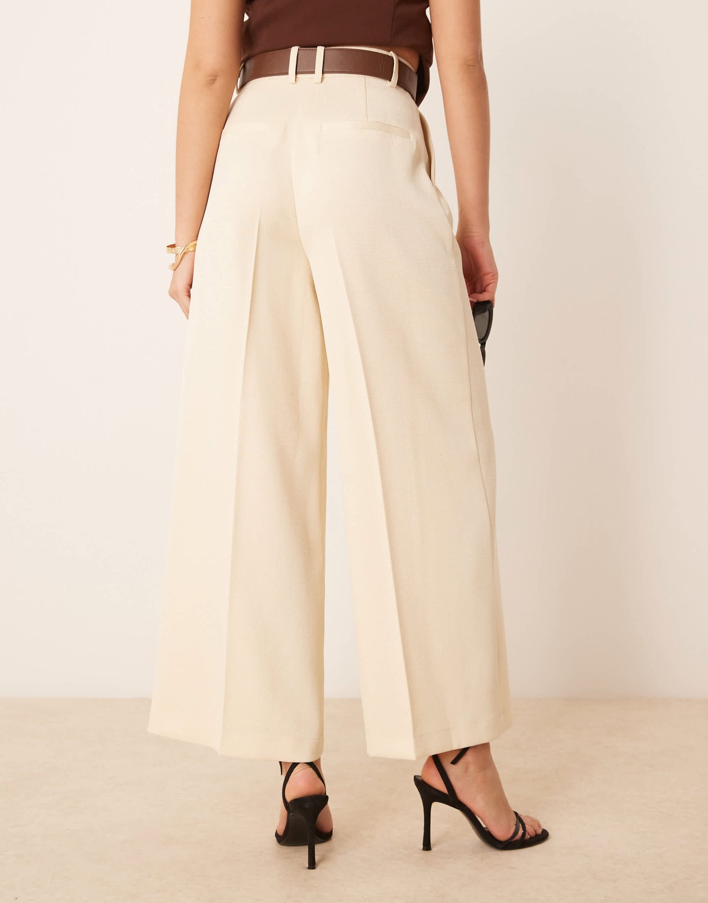 ASOS DESIGN tailored ankle grazer trousers with PU belt in buttermilk