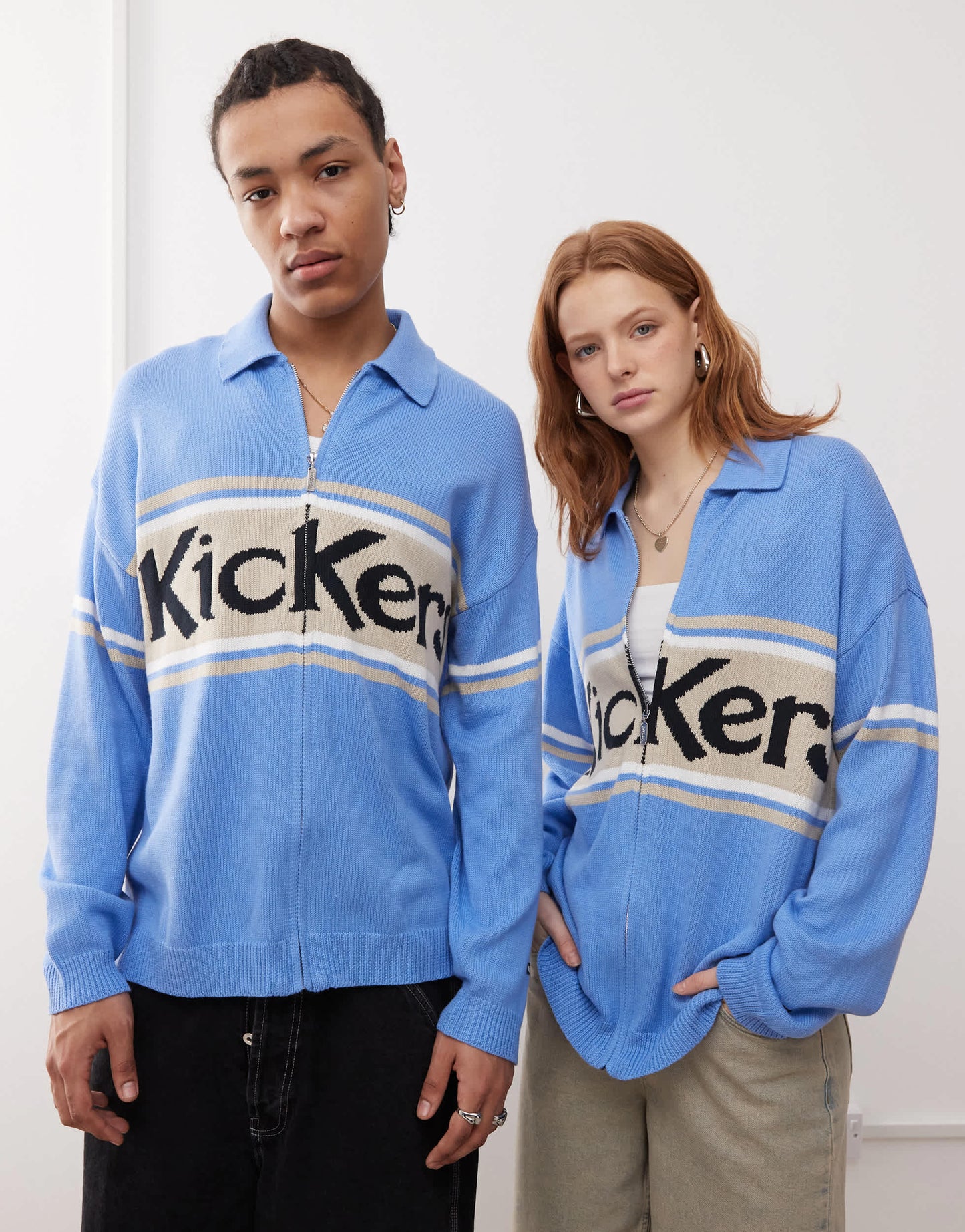 Kickers unisex zip up oversized knit cardigan in blue
