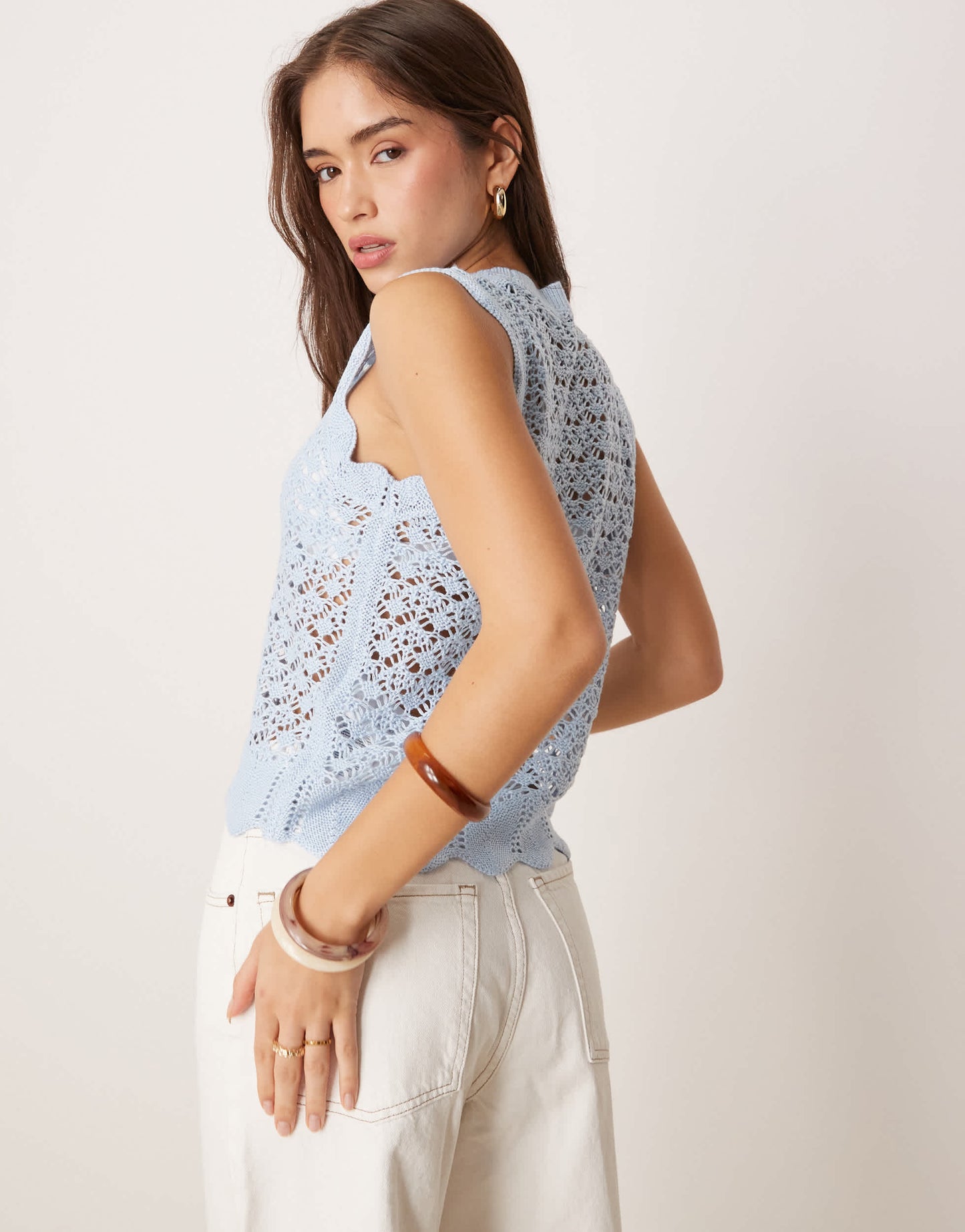JDY crochet open knit tank top in light blue