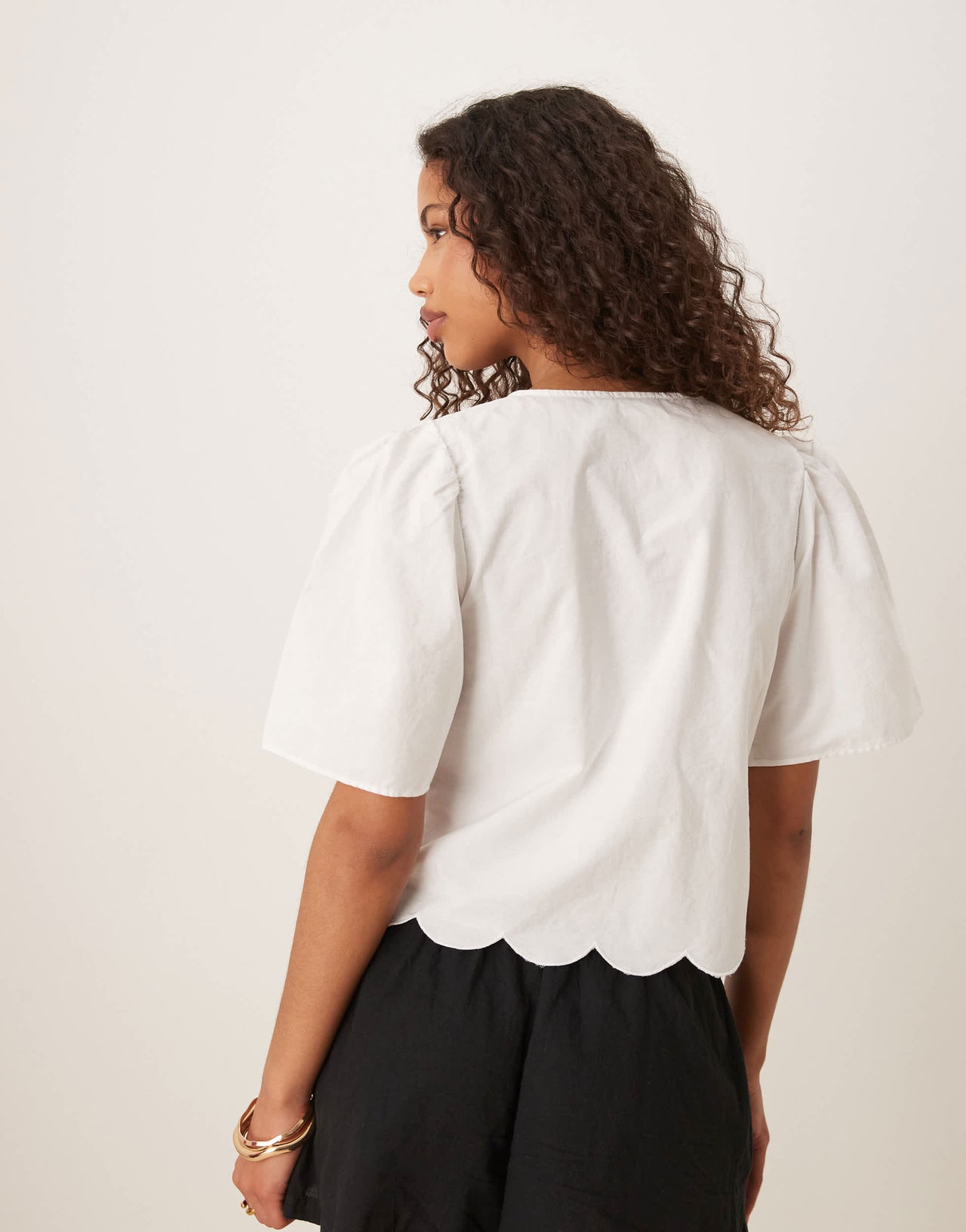 JDY tie front broderie cropped blouse in white