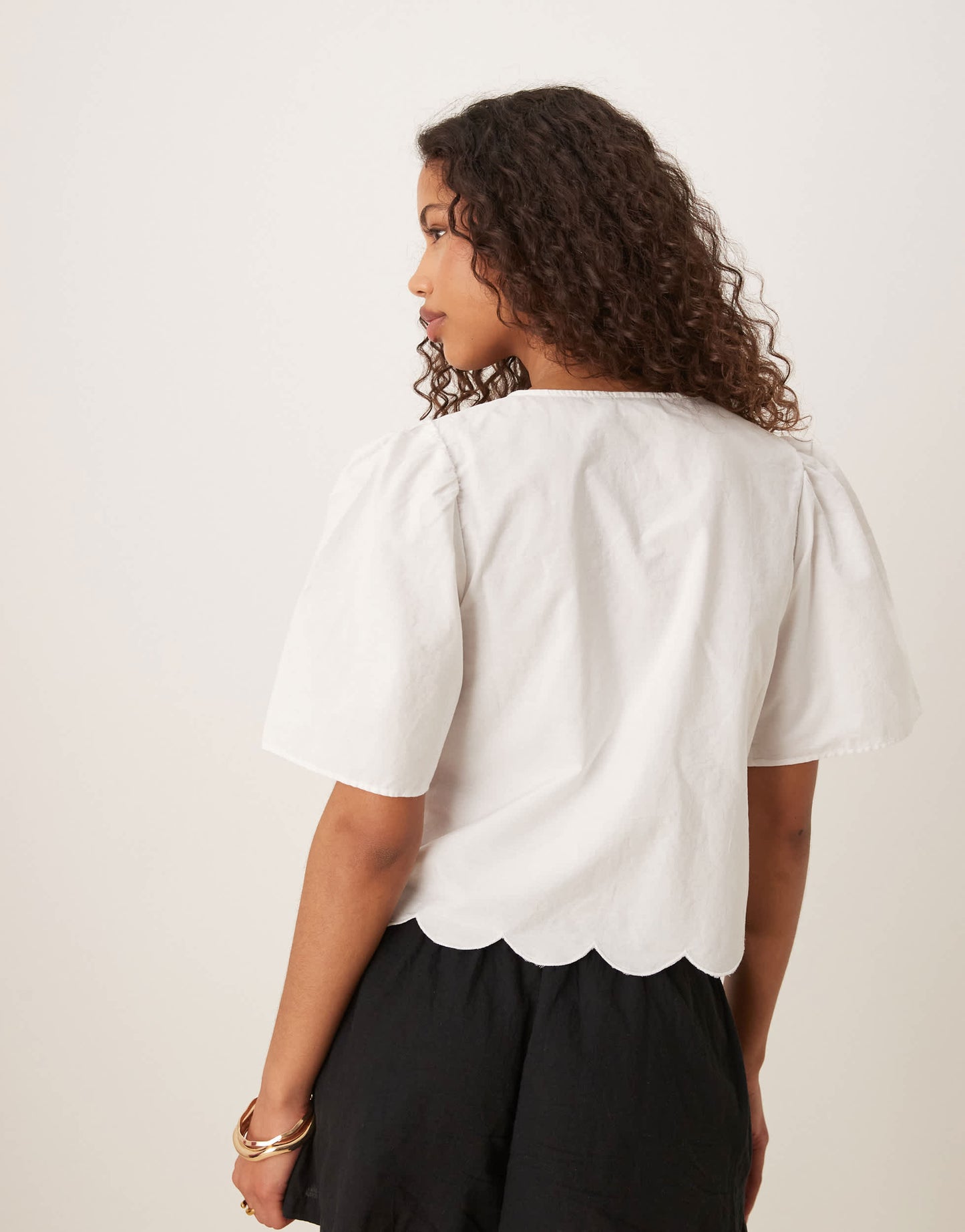 JDY tie front broderie cropped blouse in white